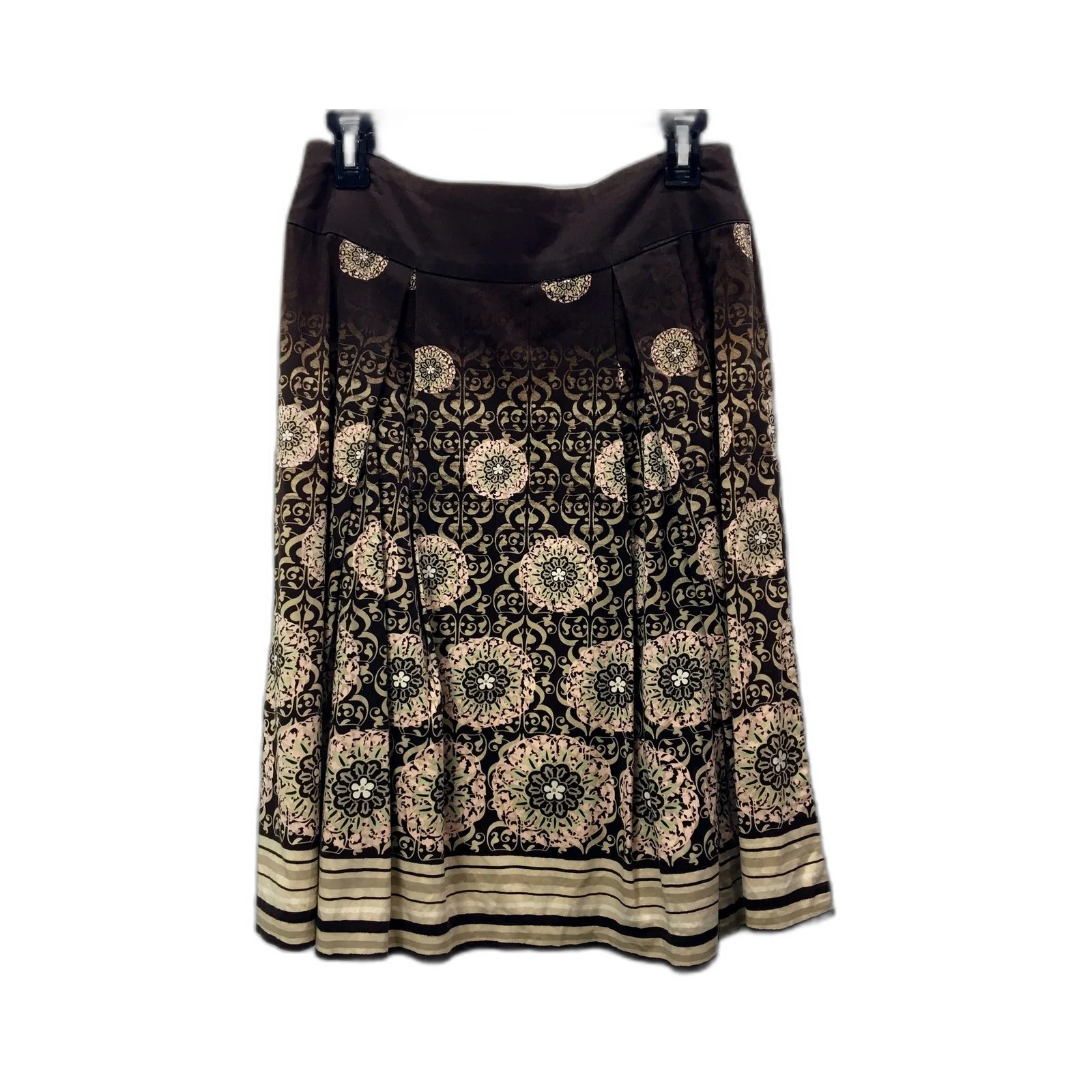 Womens Colorado Pleated Floral Cotton Blend Skirt in Brown Size 8