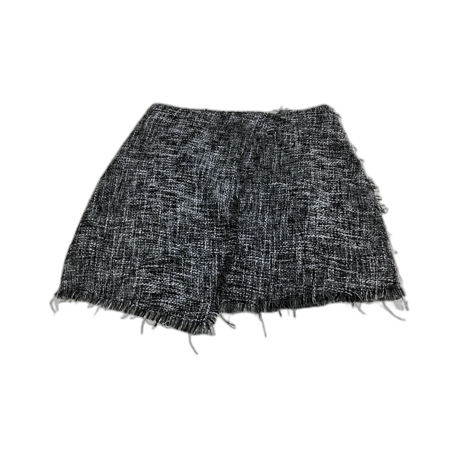 Luvalot Womens Tweed Skirt Black and White Frayed Hem Zipper Detail Size 14