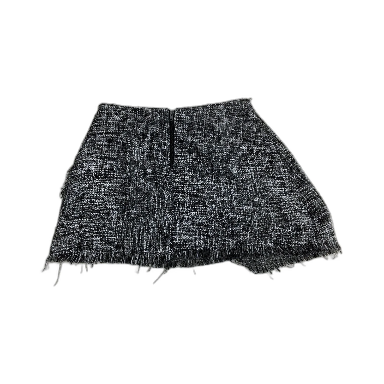 Luvalot Womens Tweed Skirt Black and White Frayed Hem Zipper Detail Size 14 - Image 2