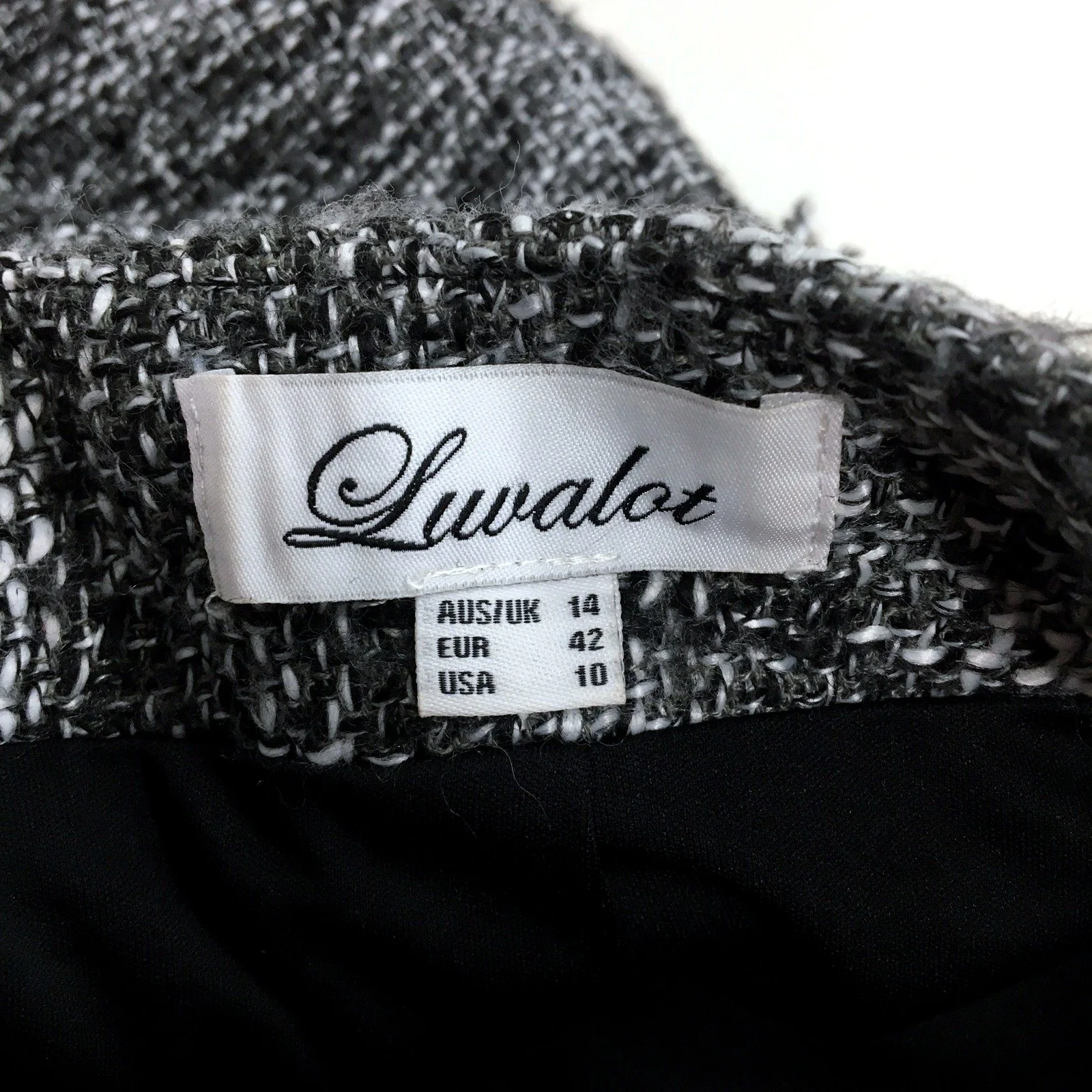 Luvalot Womens Tweed Skirt Black and White Frayed Hem Zipper Detail Size 14 - Image 5
