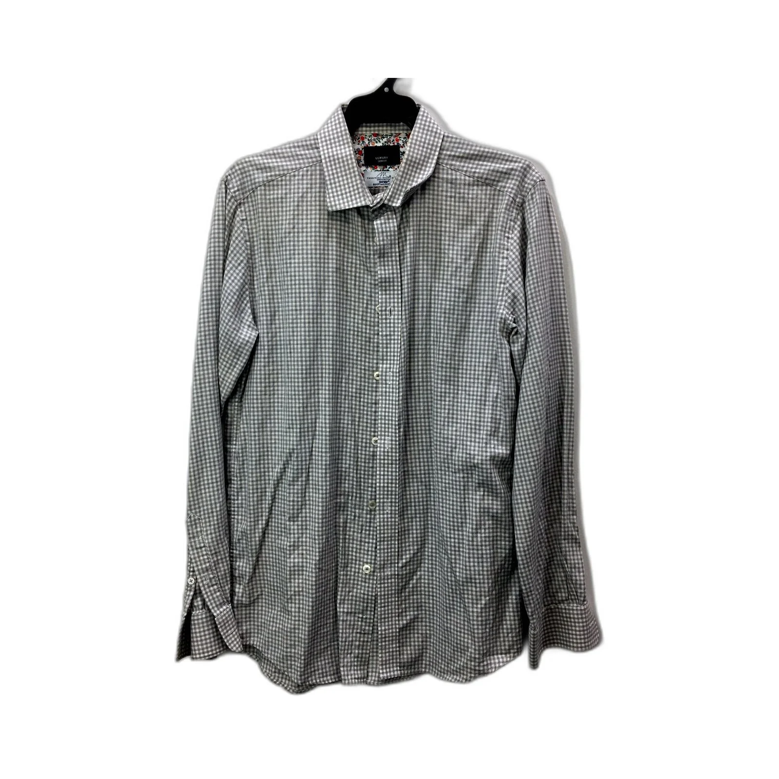 Tessituramonti Group Mens Slim Fit Button-Down Gingham Dress Shirt Gray Size M