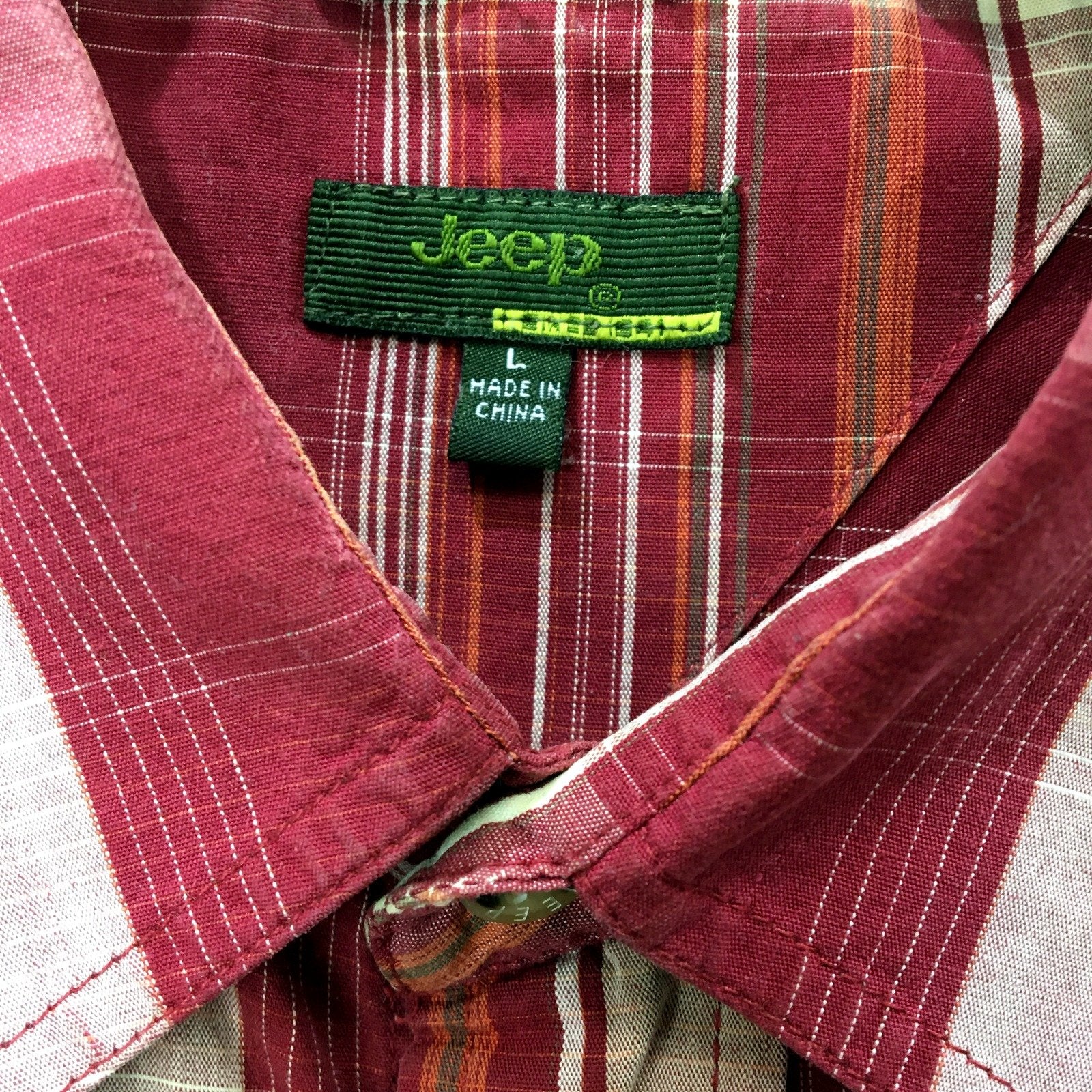 Jeep Mens Burgundy Plaid Button-Down Shirt Casual Cotton Blend Size Large - Image 3