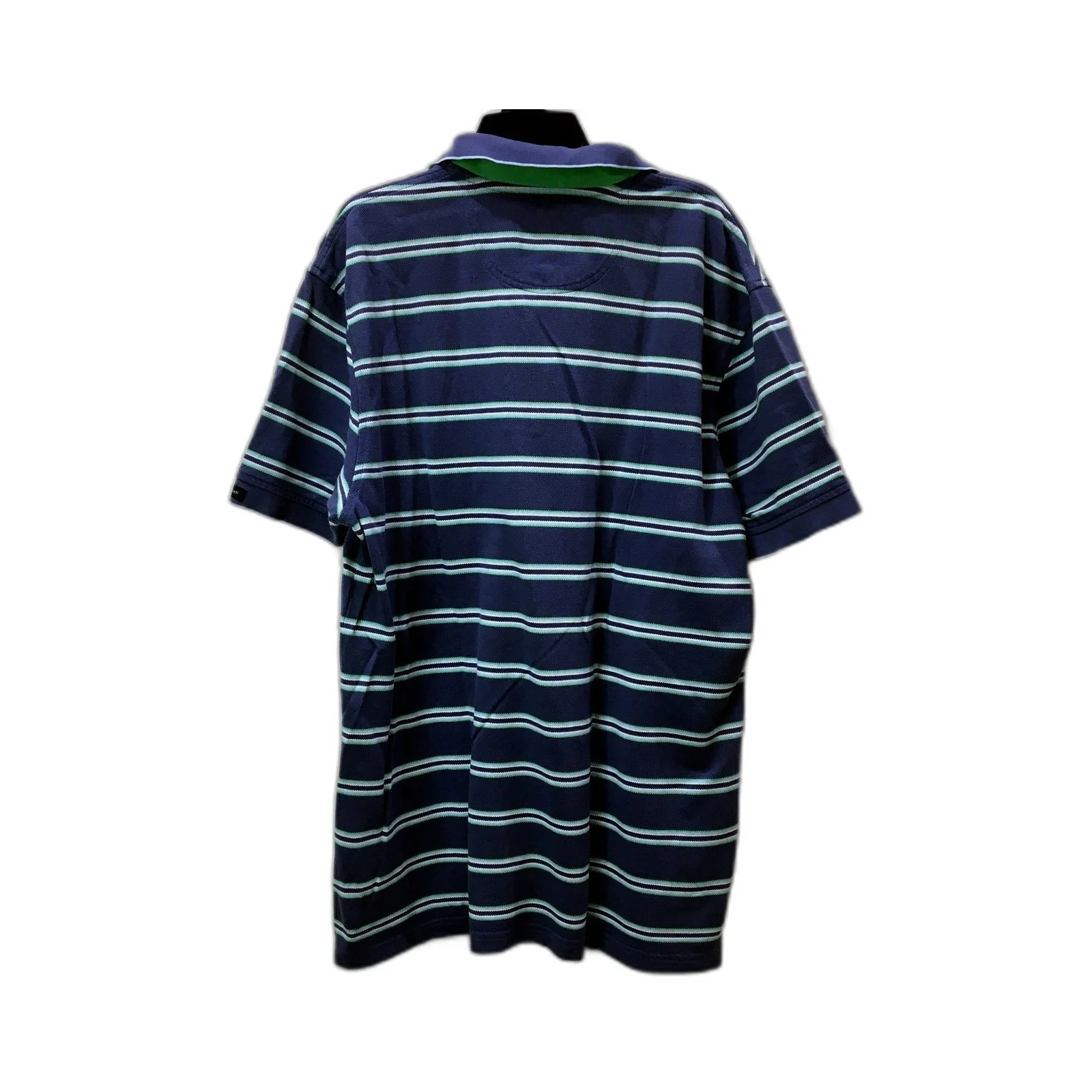 Gazman Mens Striped Polo Shirt Navy Blue Green Cotton Comfortable Size L - Image 2