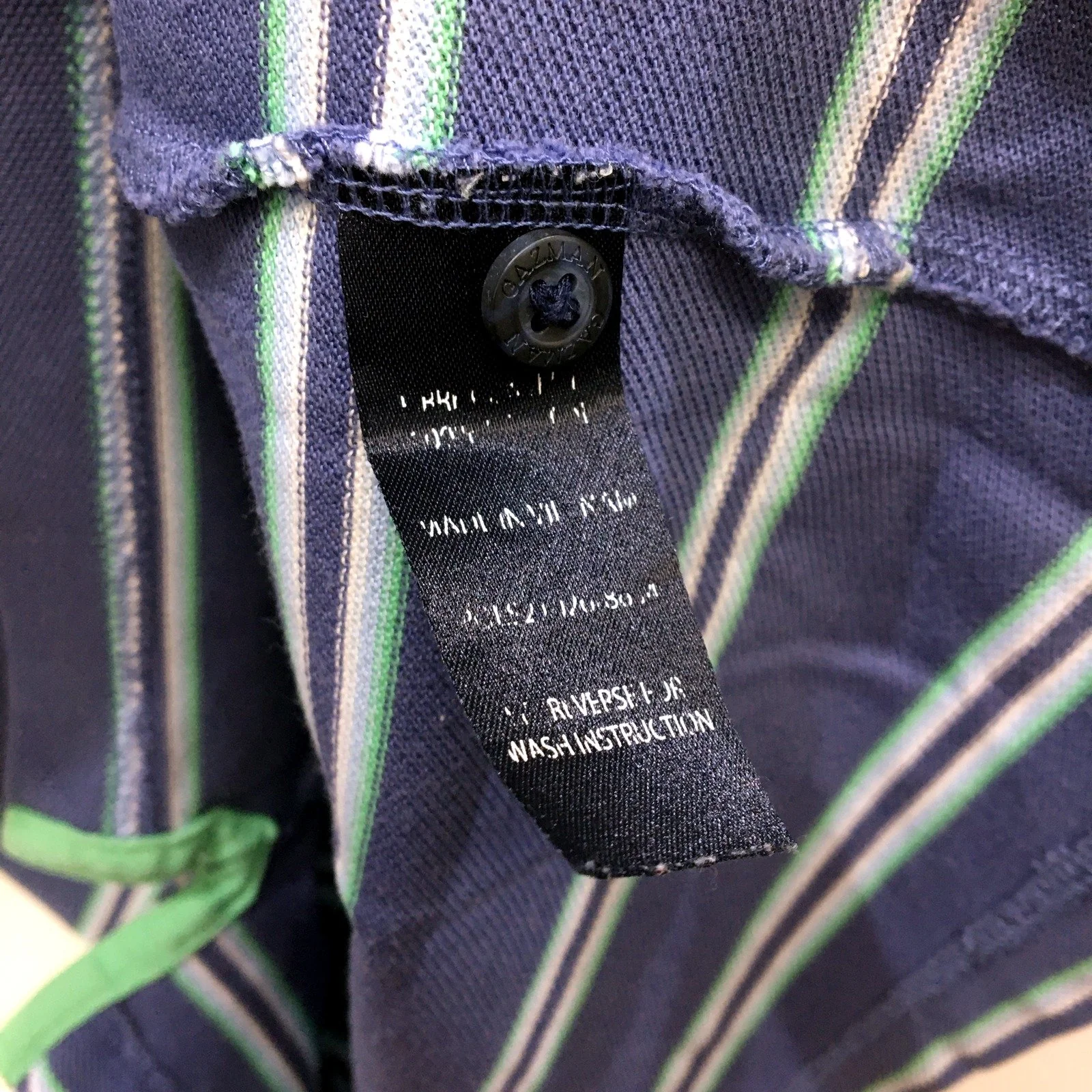 Gazman Mens Striped Polo Shirt Navy Blue Green Cotton Comfortable Size L - Image 3