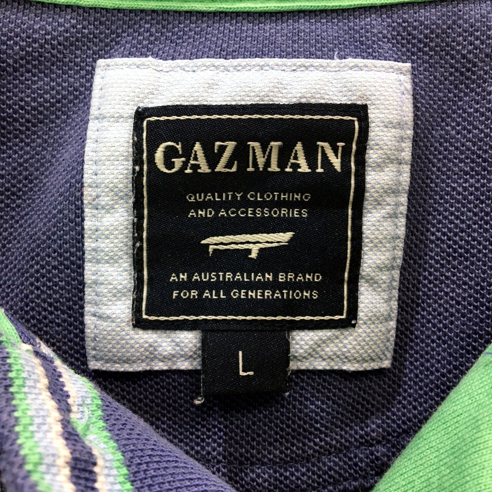 Gazman Mens Striped Polo Shirt Navy Blue Green Cotton Comfortable Size L - Image 4