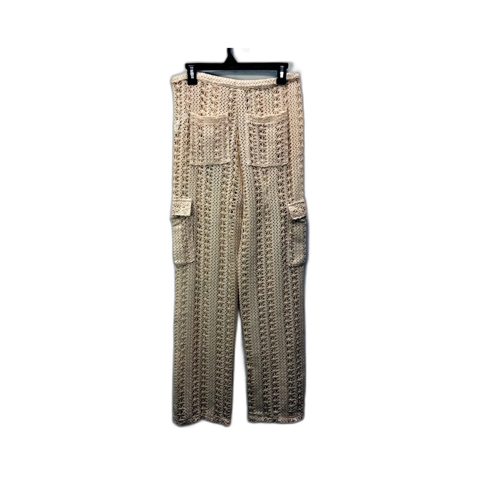 Subtitled Womens Crochet Cargo Pants in White, Size S NEW