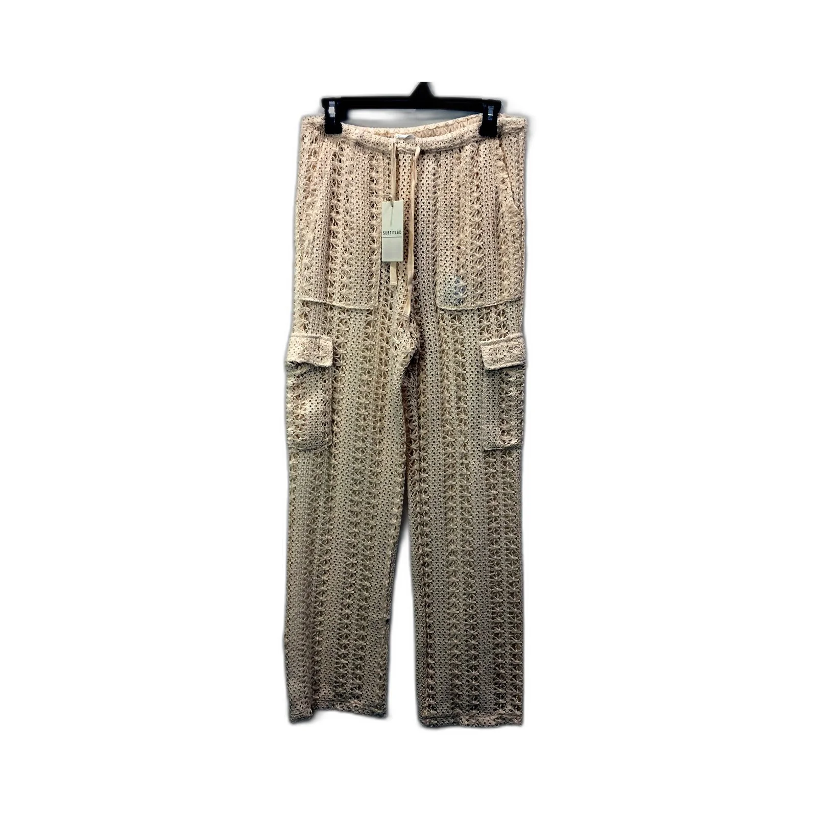 Subtitled Womens Crochet Cargo Pants in White, Size S NEW - Image 2