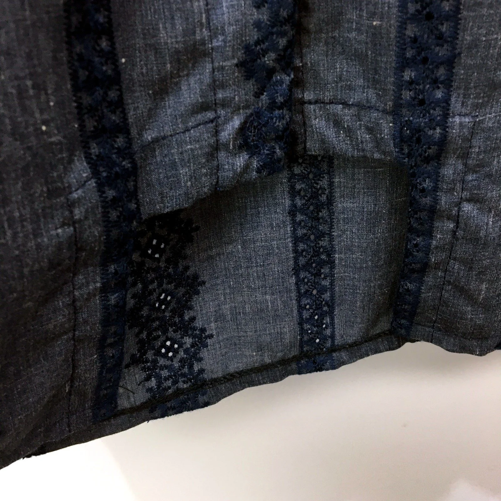 Decataca Womens Ruffled Sleeve Embroidered Blouse Navy Blue Size Medium - Image 4