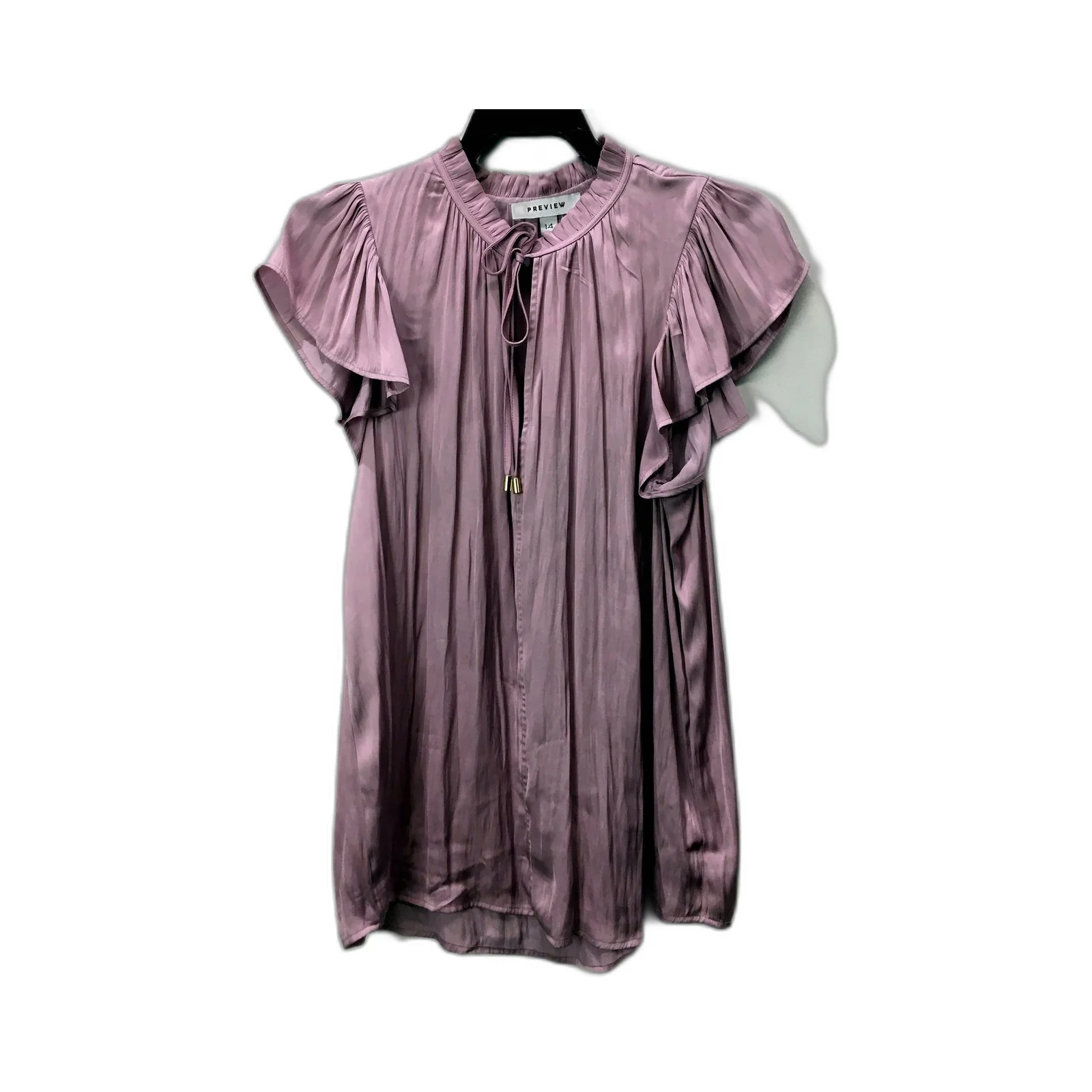 Preview Womens Ruffle Sleeve Pleated Tie Neck Dress Light Purple Size 14 NEW
