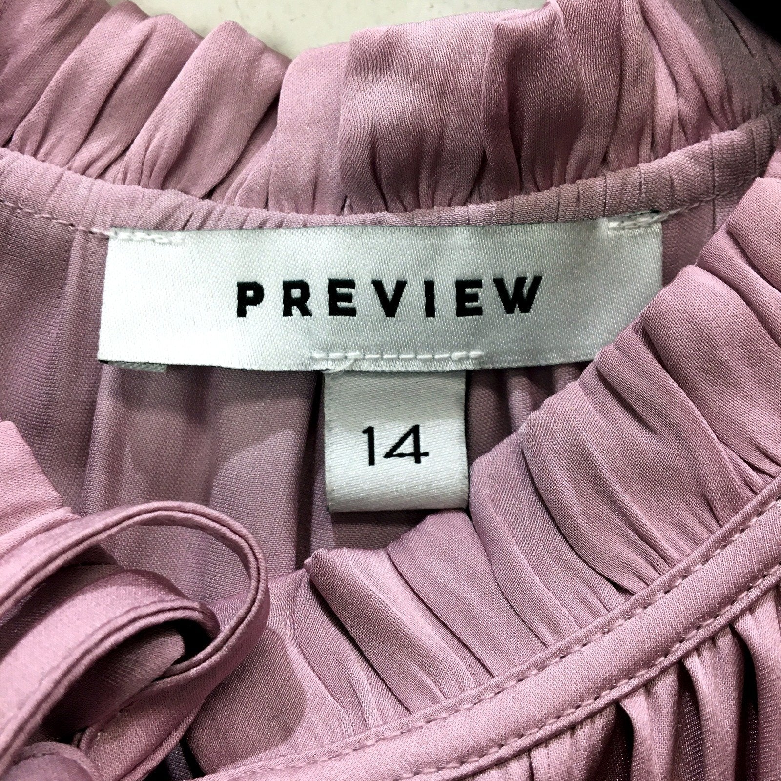 Preview Womens Ruffle Sleeve Pleated Tie Neck Dress Light Purple Size 14 NEW - Image 4