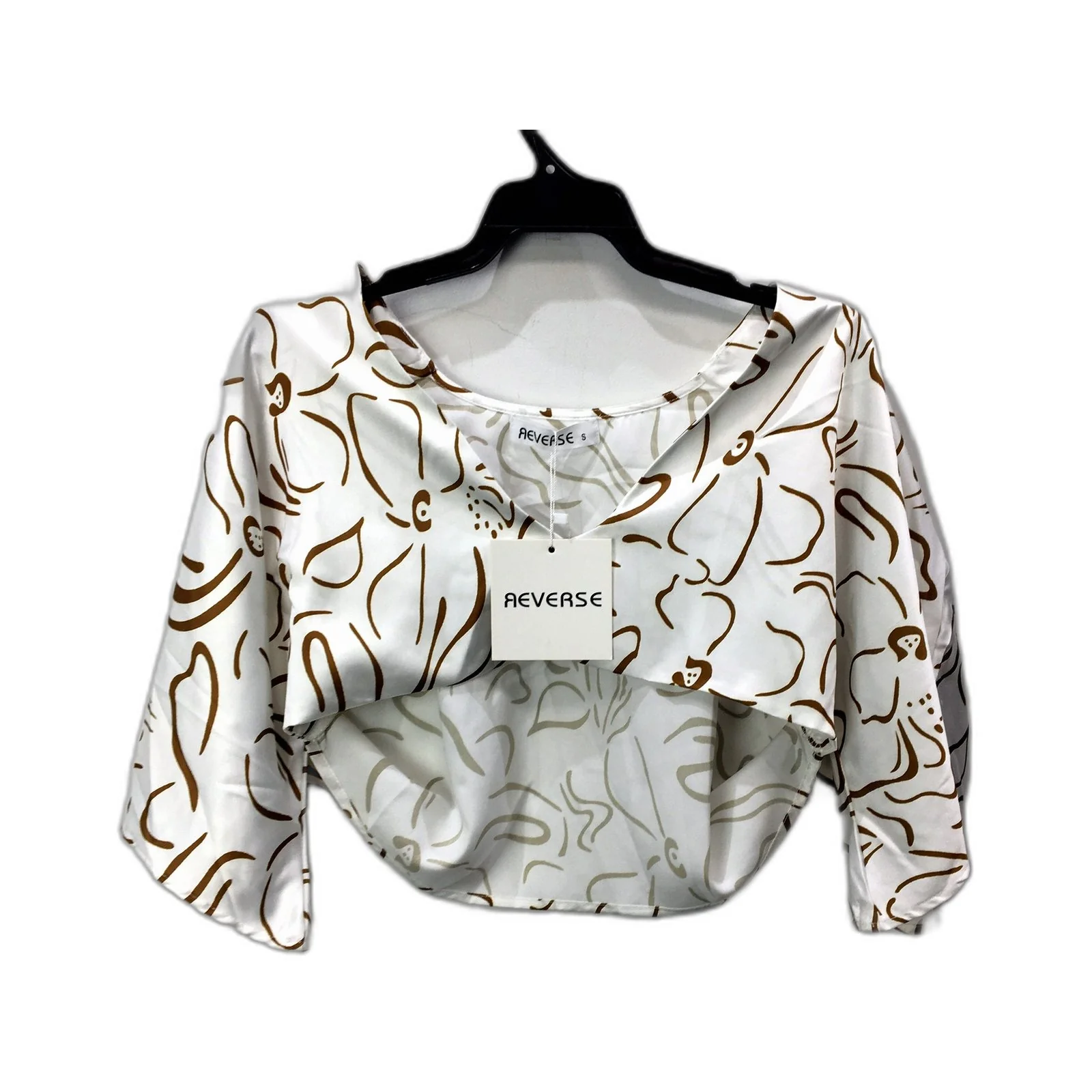 Womens Reverse Cropped Tank in White with Brown Print, Size S NEW