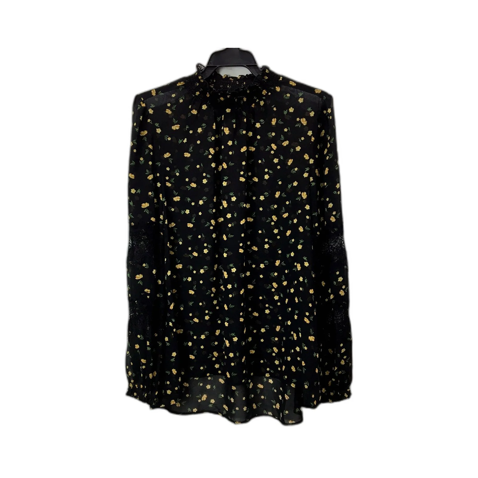 Decjuba Womens Floral Print Blouse Long Sleeve Ruffle Collar Shirt Black Size 10