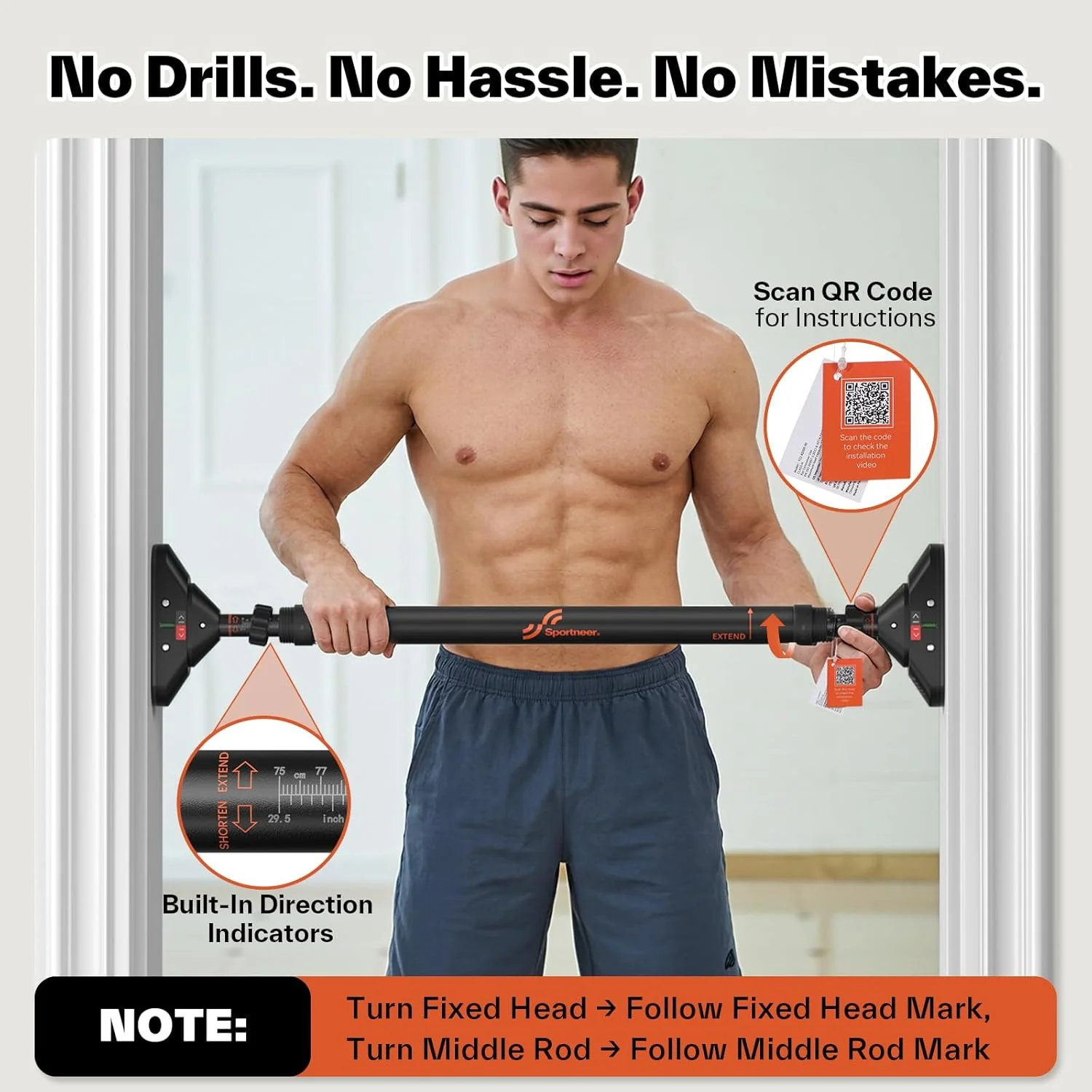 Sportneer Adjustable Pull Up Bar for Strength Training, Chin-Up Exercise, DEMO - Image 9