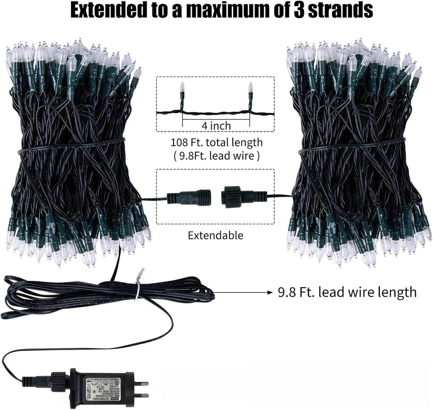 300 LED Clear Warm White String Lights for Home Decor 108ft DEMO - Image 4