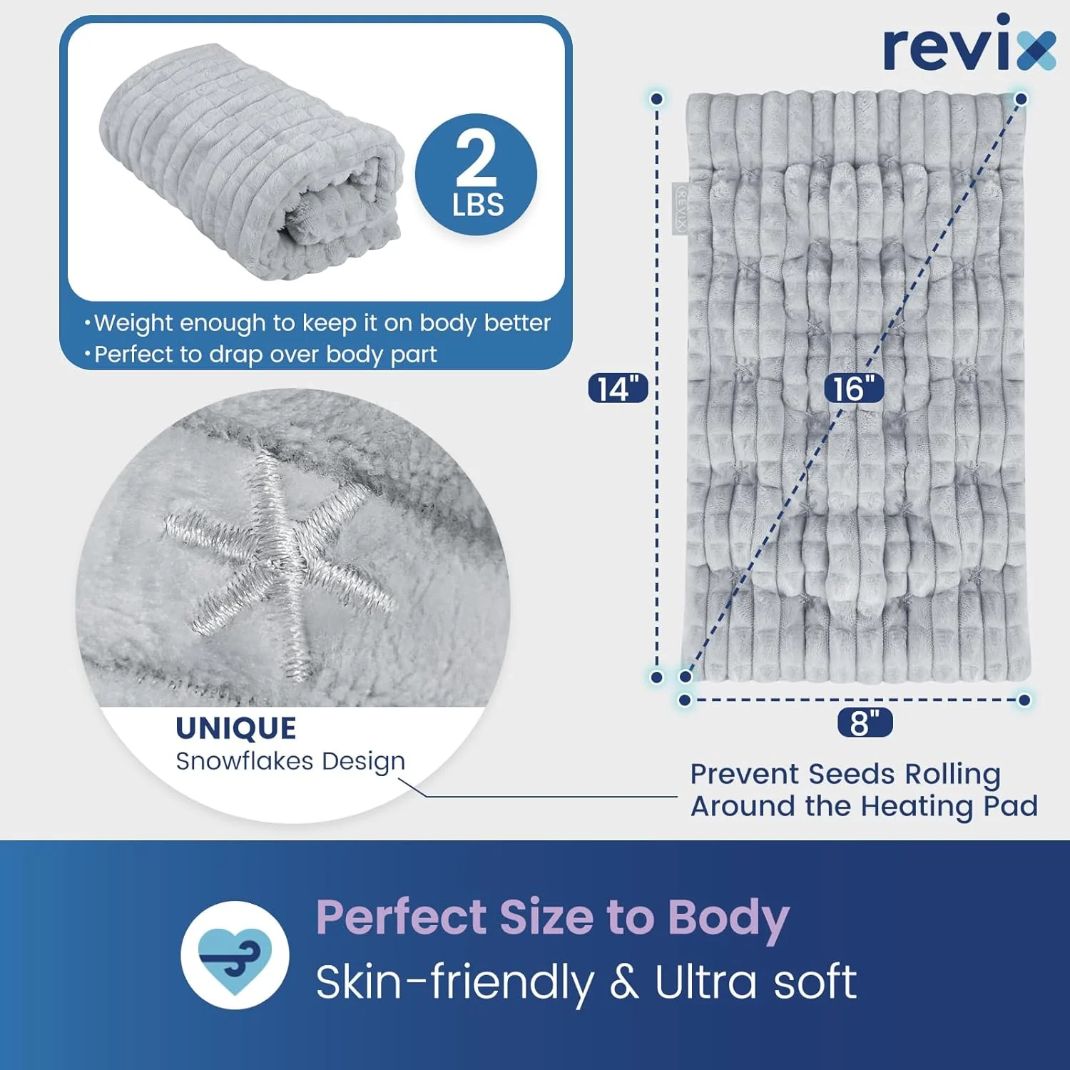 REVIX Microwavable Heating Pad Flaxseed Moist Heat Therapy Gray Size 6x12 NEW - Image 3
