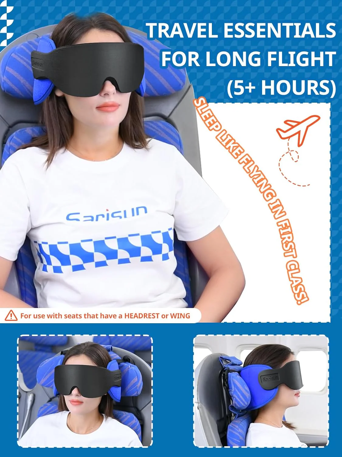 SARISUN Soft Spandex Travel Pillow with Neck Support, Comfortable One Size DEMO - Image 2