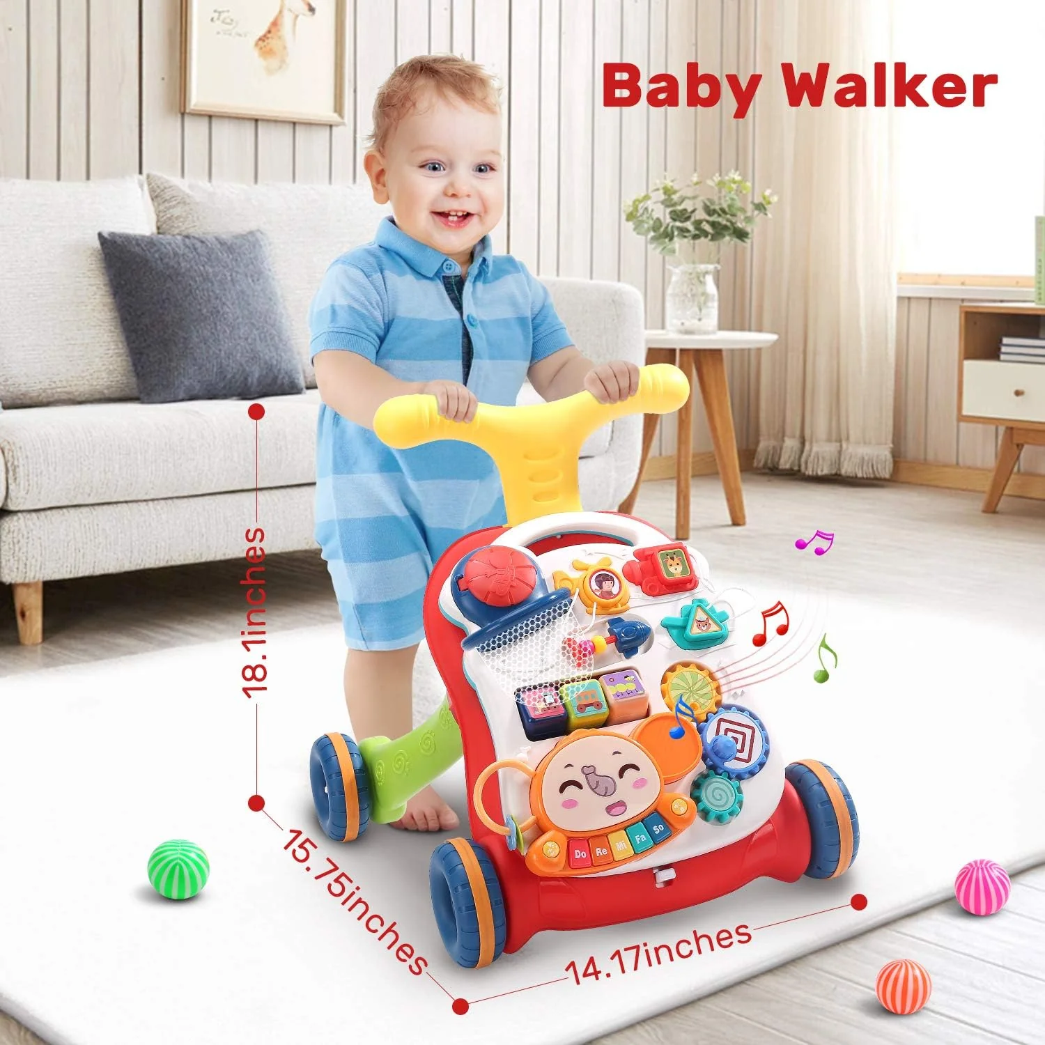 Cute Stone 2-in-1 Sit-to-Stand Learning Baby Walker, Multicoloured, Unisex DEMO - Image 6