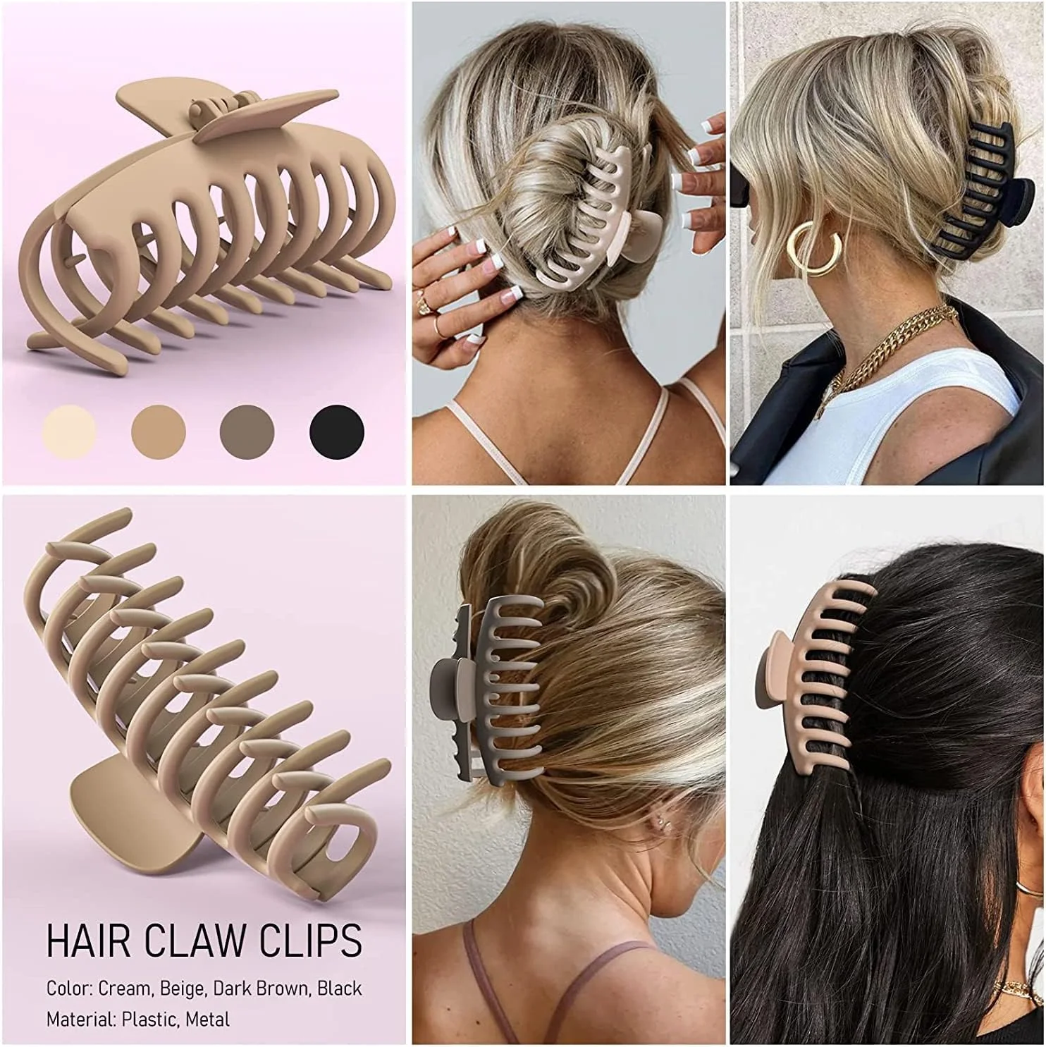 Large Claw Clips for Thick Hair Nonslip Big Accessories Brown & Black 4.4 NEW - Image 6