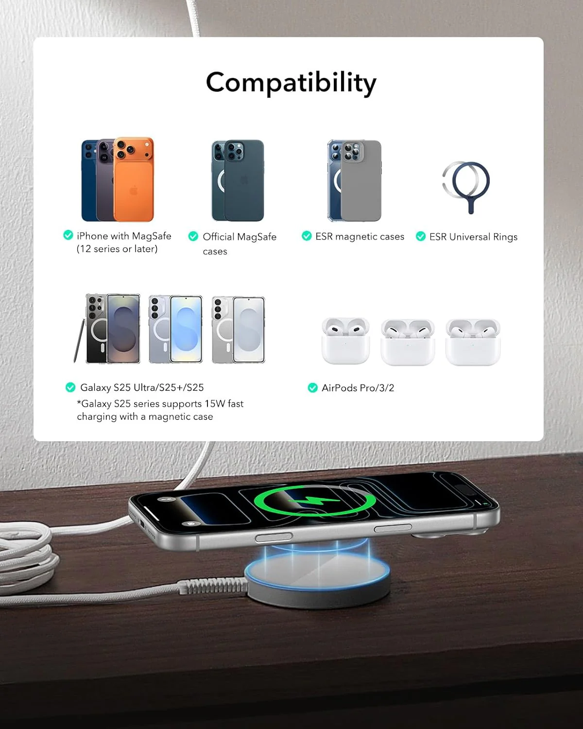 ESR HaloLock Wireless Charging Pad 15W Magsafe Charger for iPhone Silver NEW - Image 7