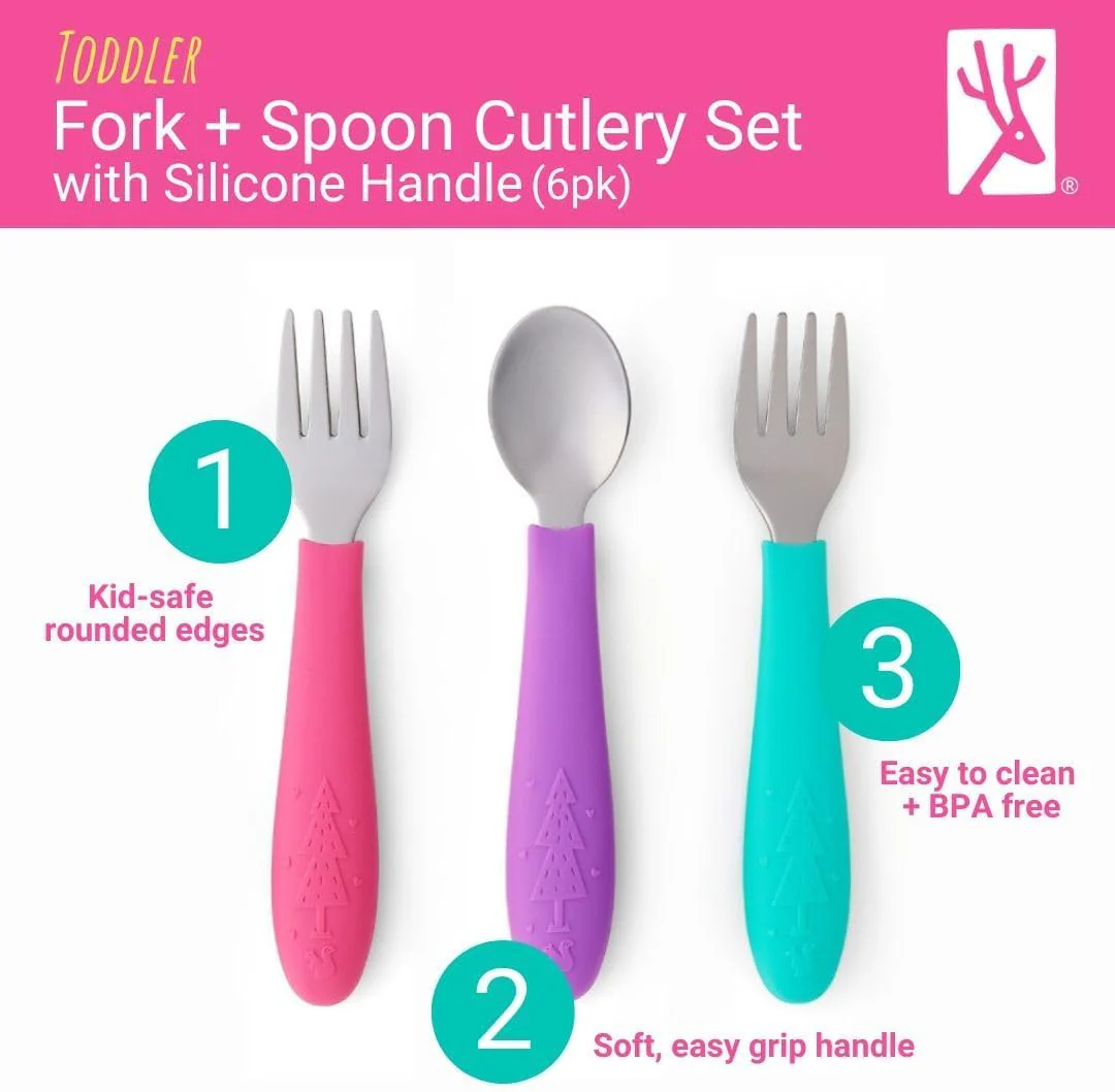 Elk and Friends Kids Soft Silicone Silverware Blush Sage Misty Cutlery Set NEW - Image 3
