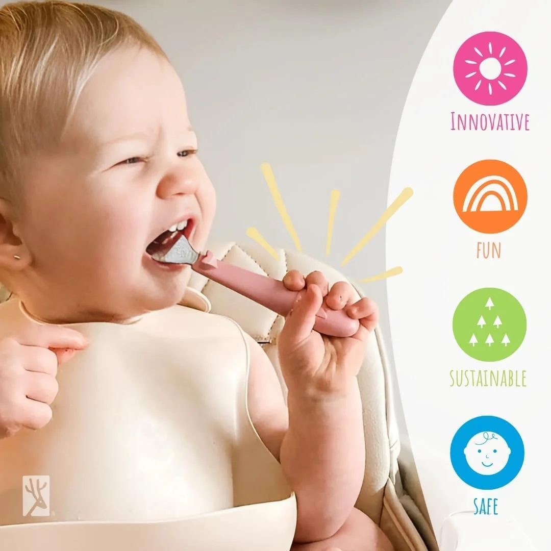 Elk and Friends Kids Soft Silicone Silverware Blush Sage Misty Cutlery Set NEW - Image 7