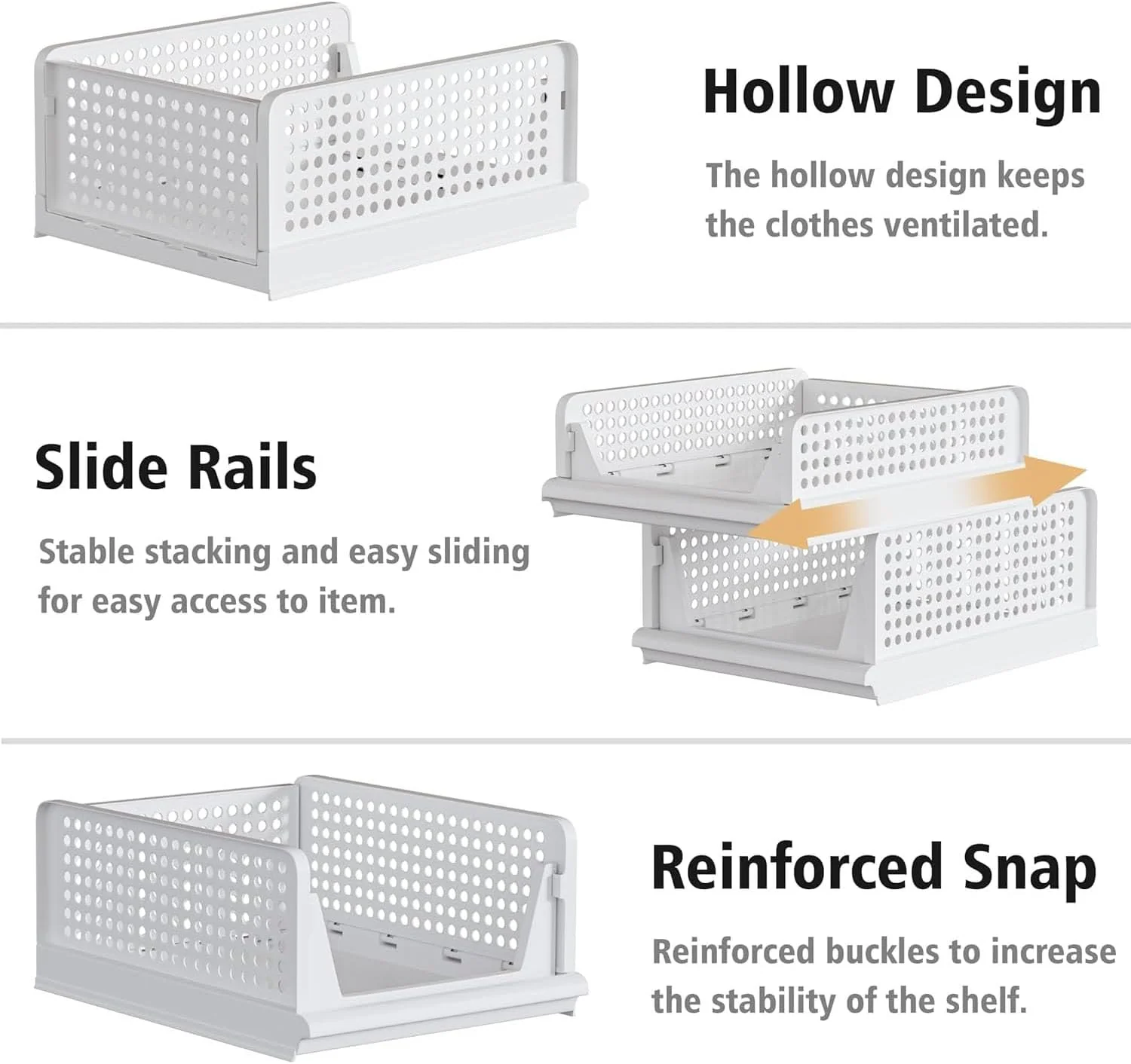 Foldable Plastic Storage Boxes Organizers Drawer Shelf Closet White NEW - Image 5
