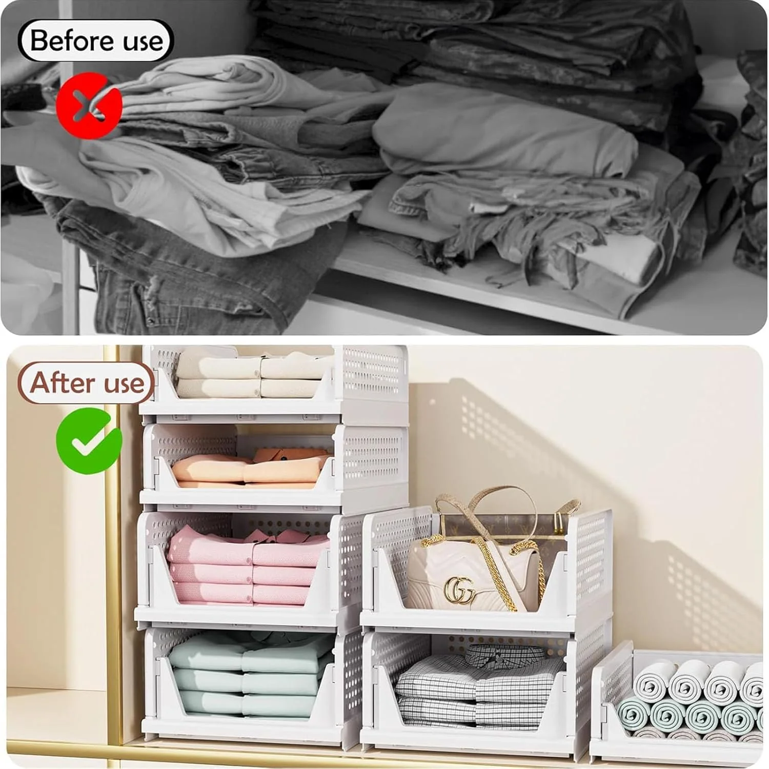 Foldable Plastic Storage Boxes Organizers Drawer Shelf Closet White NEW - Image 6