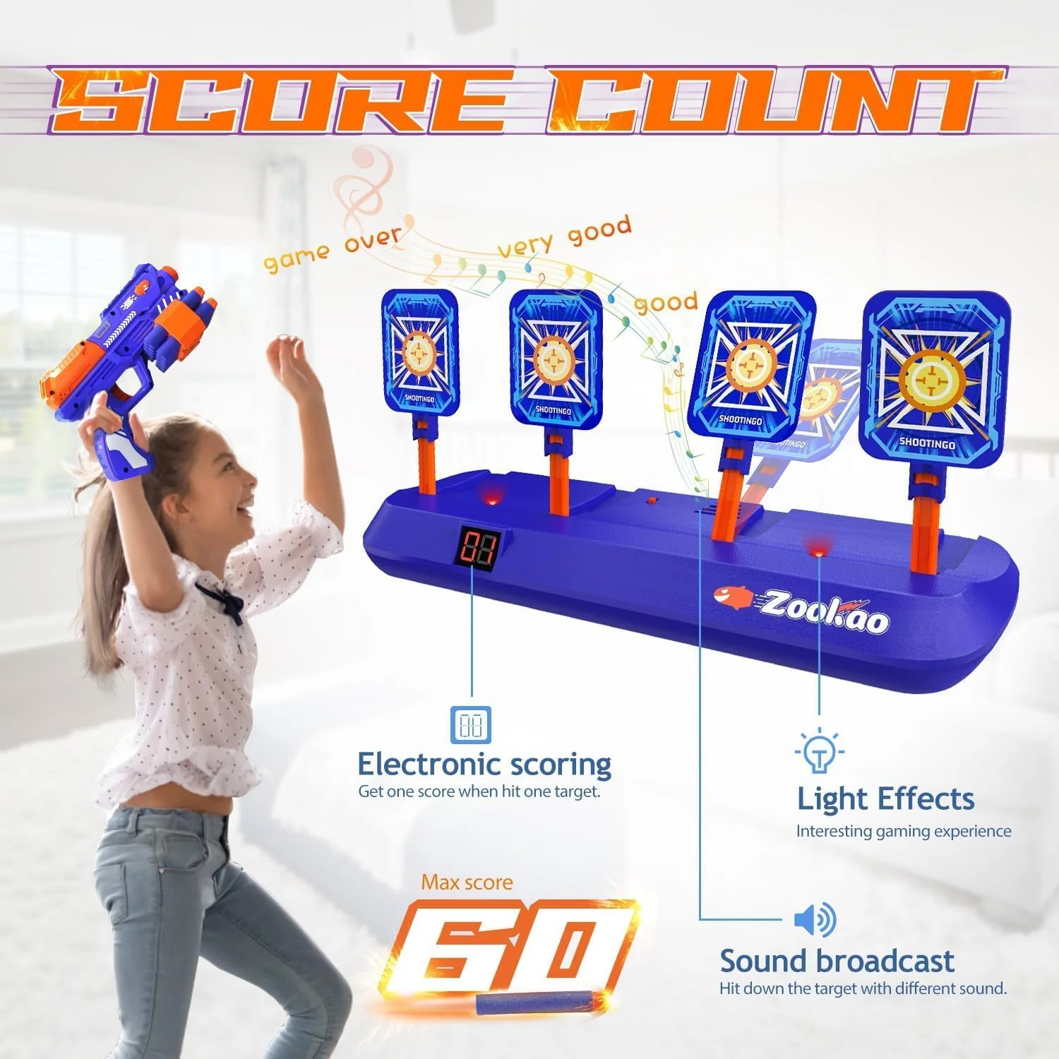 Zookao Digital Shooting Targets with Toy Gun Nerf Electronic Scoring for NEW - Image 4