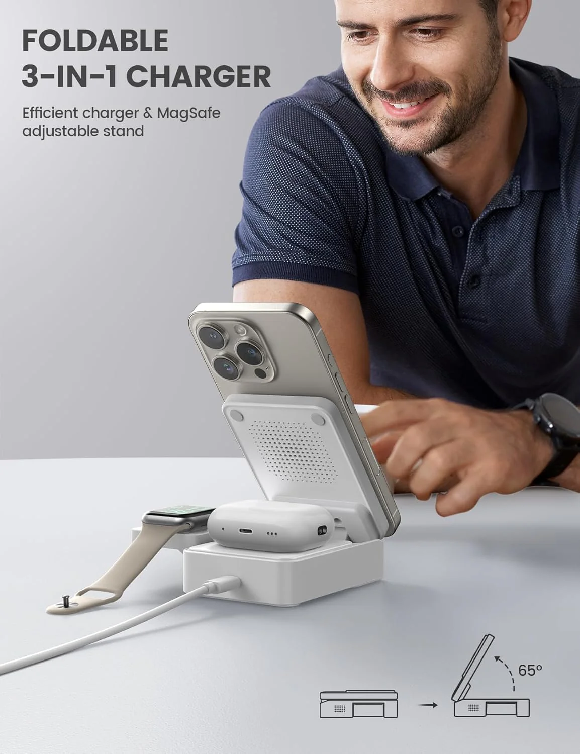 Lamicall 3-in-1 Wireless Charging Station Foldable Stand for Apple Devices NEW - Image 7