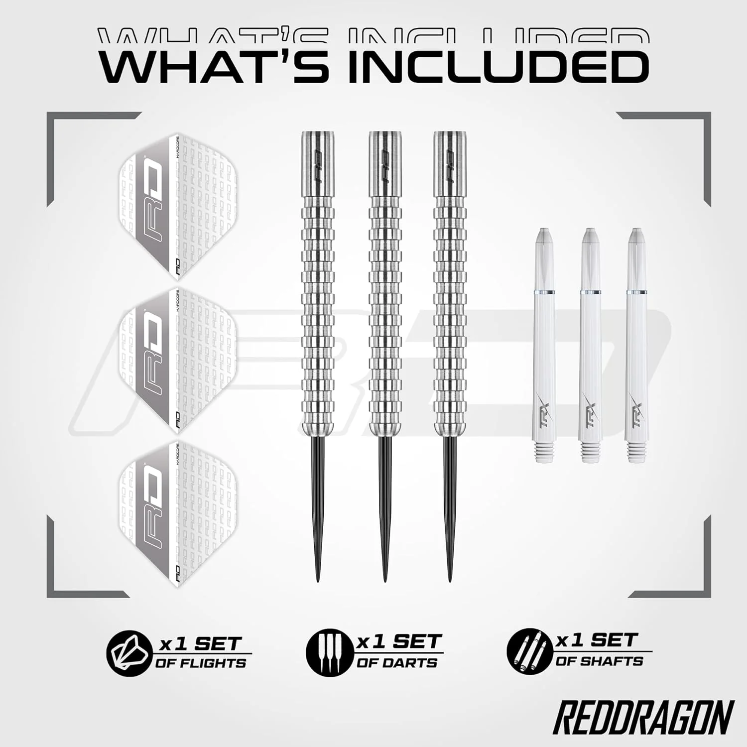 RED DRAGON Tungsten Darts Set with Flights and Shafts Grey & White Size 22g NEW - Image 2