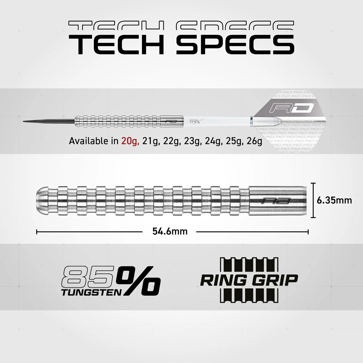 RED DRAGON Tungsten Darts Set with Flights and Shafts Grey & White Size 22g NEW - Image 3