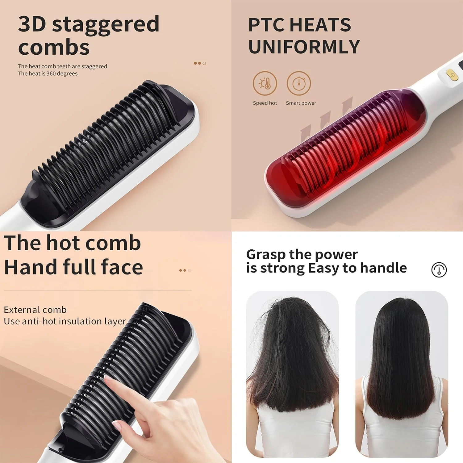 Hair Straightener Brush with Fast Heating Ceramic PTC Rose Gold One Size DEMO - Image 3
