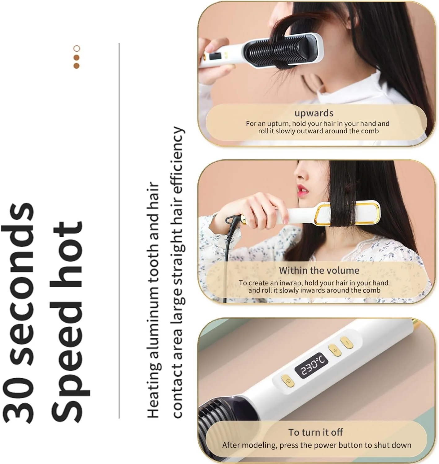Hair Straightener Brush with Fast Heating Ceramic PTC Rose Gold One Size DEMO - Image 6