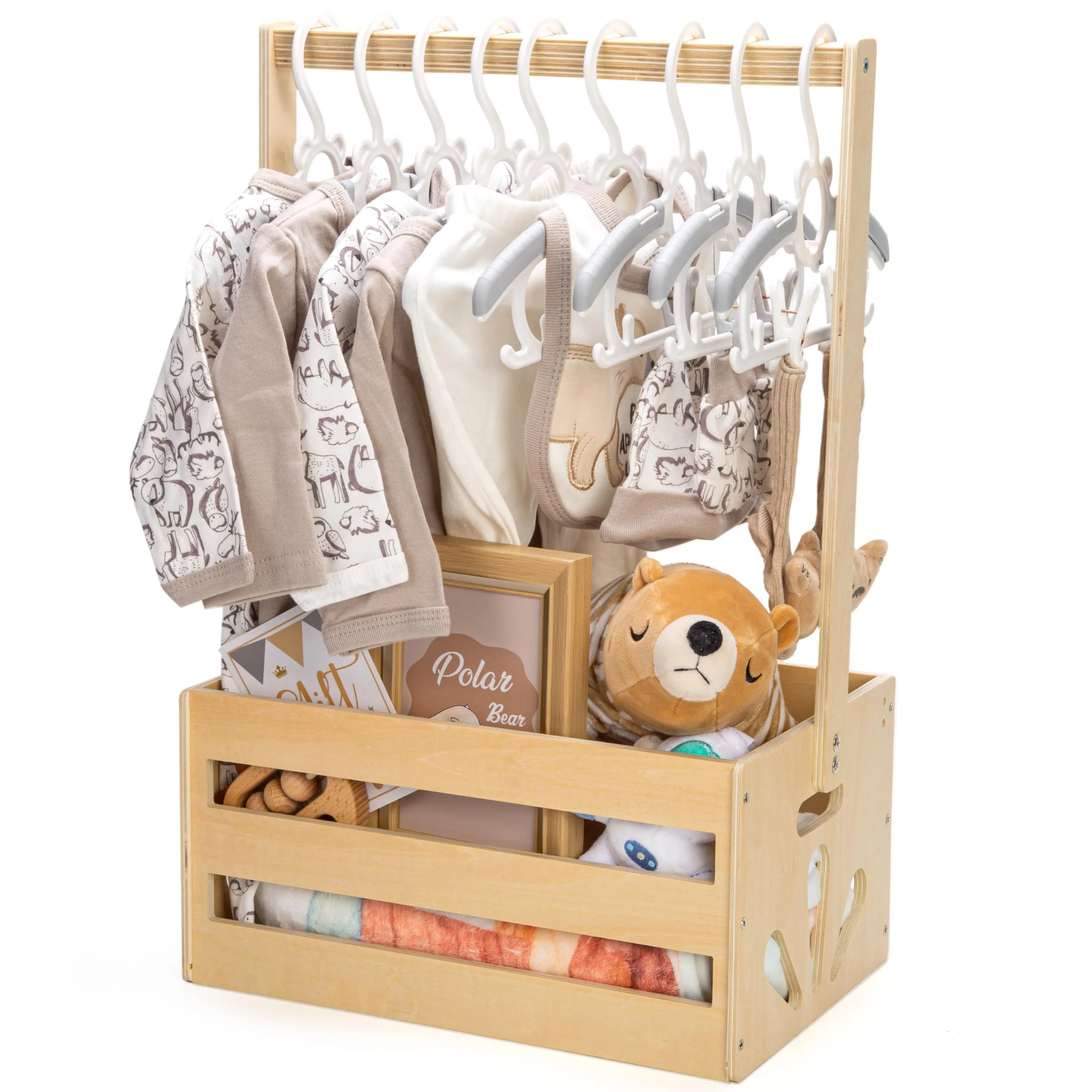 GiftAmaz Wooden Baby Shower Storage Crate Hamper with Handle Natural Size NEW