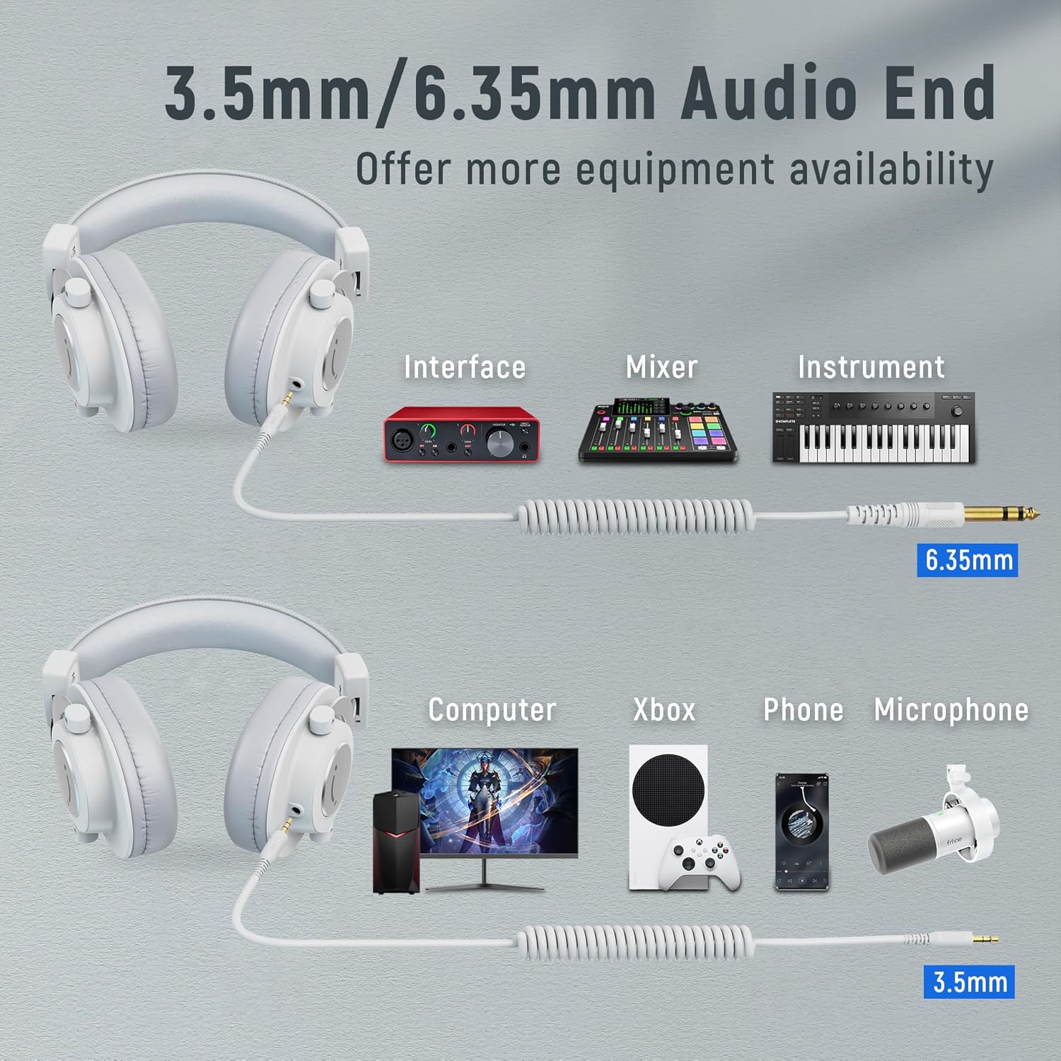FIFINE Wired Over-Ear Computer Headphones for Studio Monitoring in White NEW - Image 4