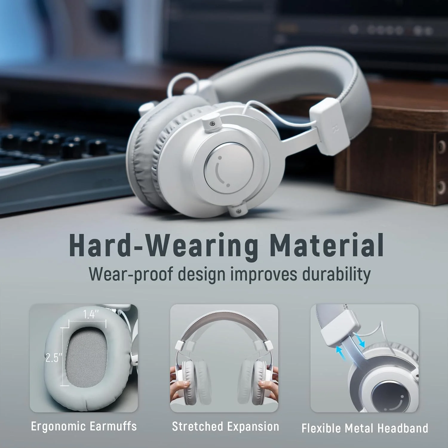 FIFINE Wired Over-Ear Computer Headphones for Studio Monitoring in White NEW - Image 6