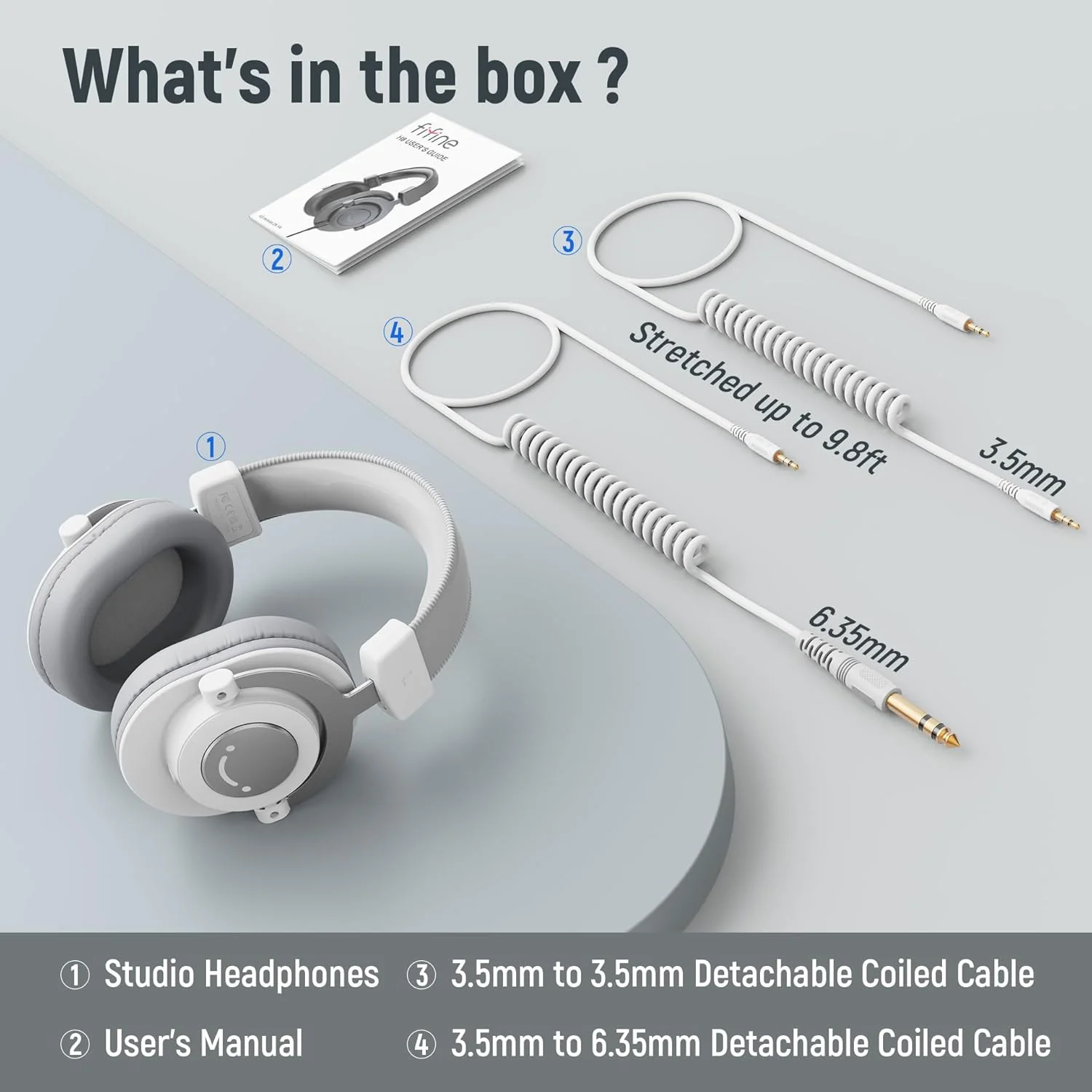FIFINE Wired Over-Ear Computer Headphones for Studio Monitoring in White NEW - Image 7