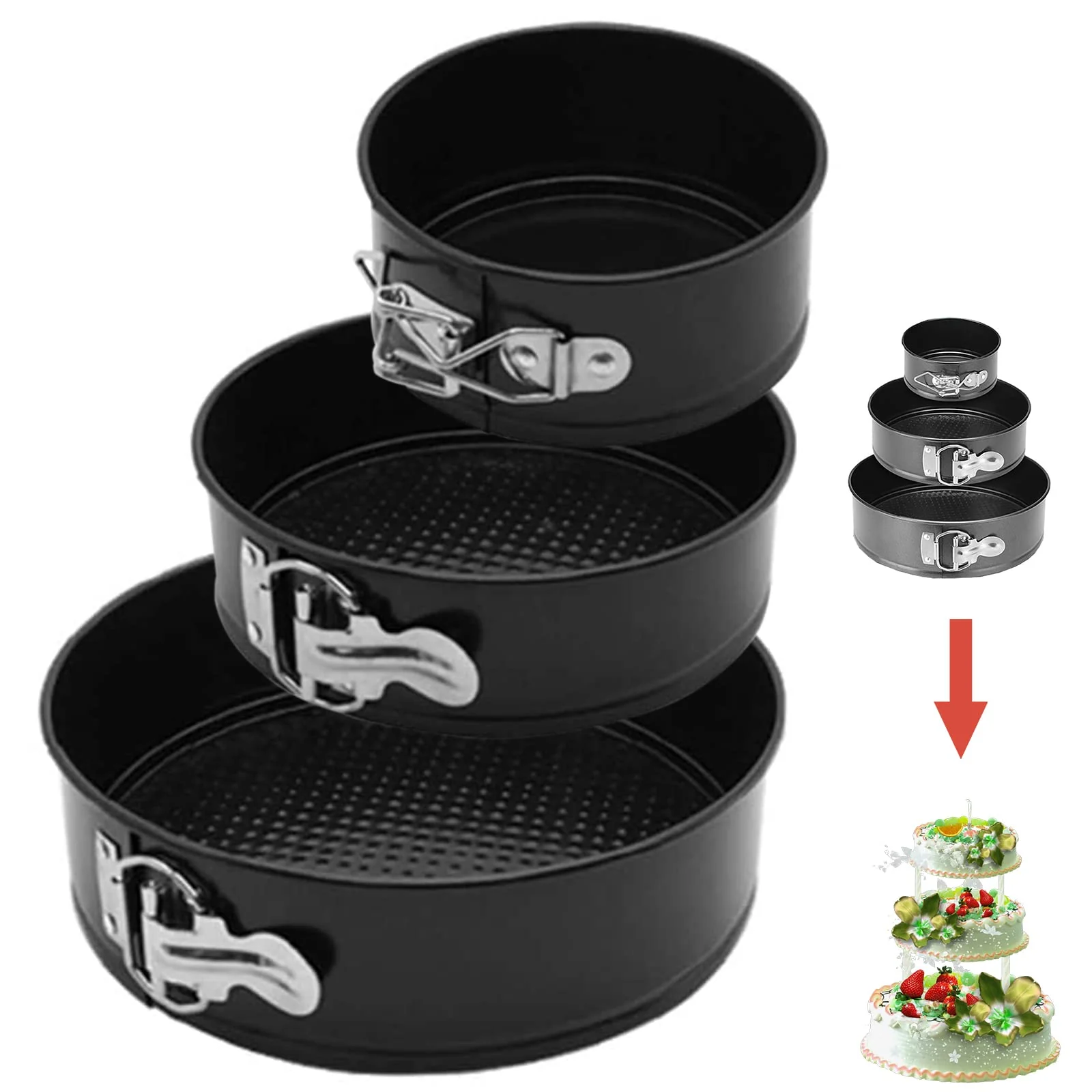 Yuroochii 3-Piece Springform Cake Pan Set Nonstick Baking Pans NEW