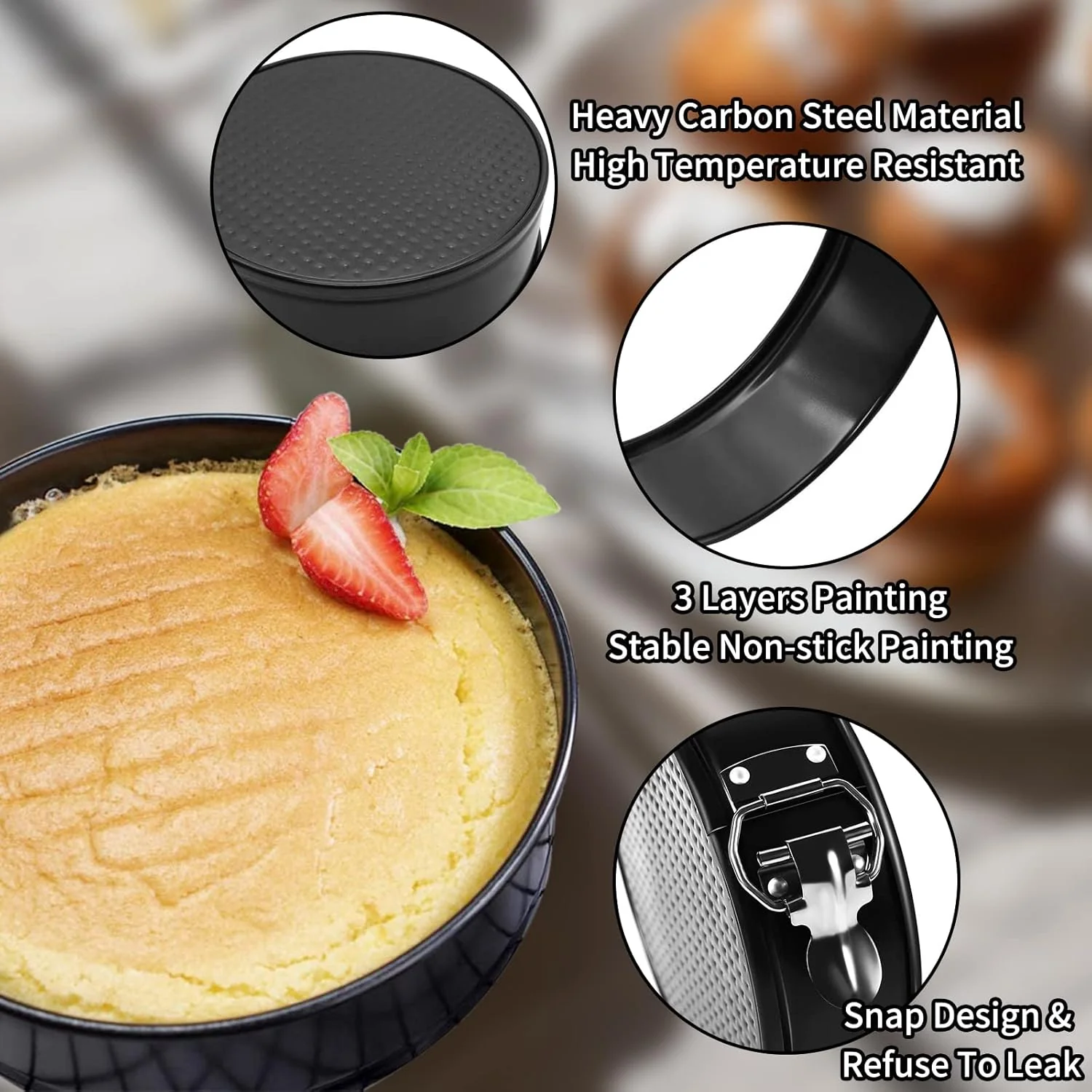 Yuroochii 3-Piece Springform Cake Pan Set Nonstick Baking Pans NEW - Image 4
