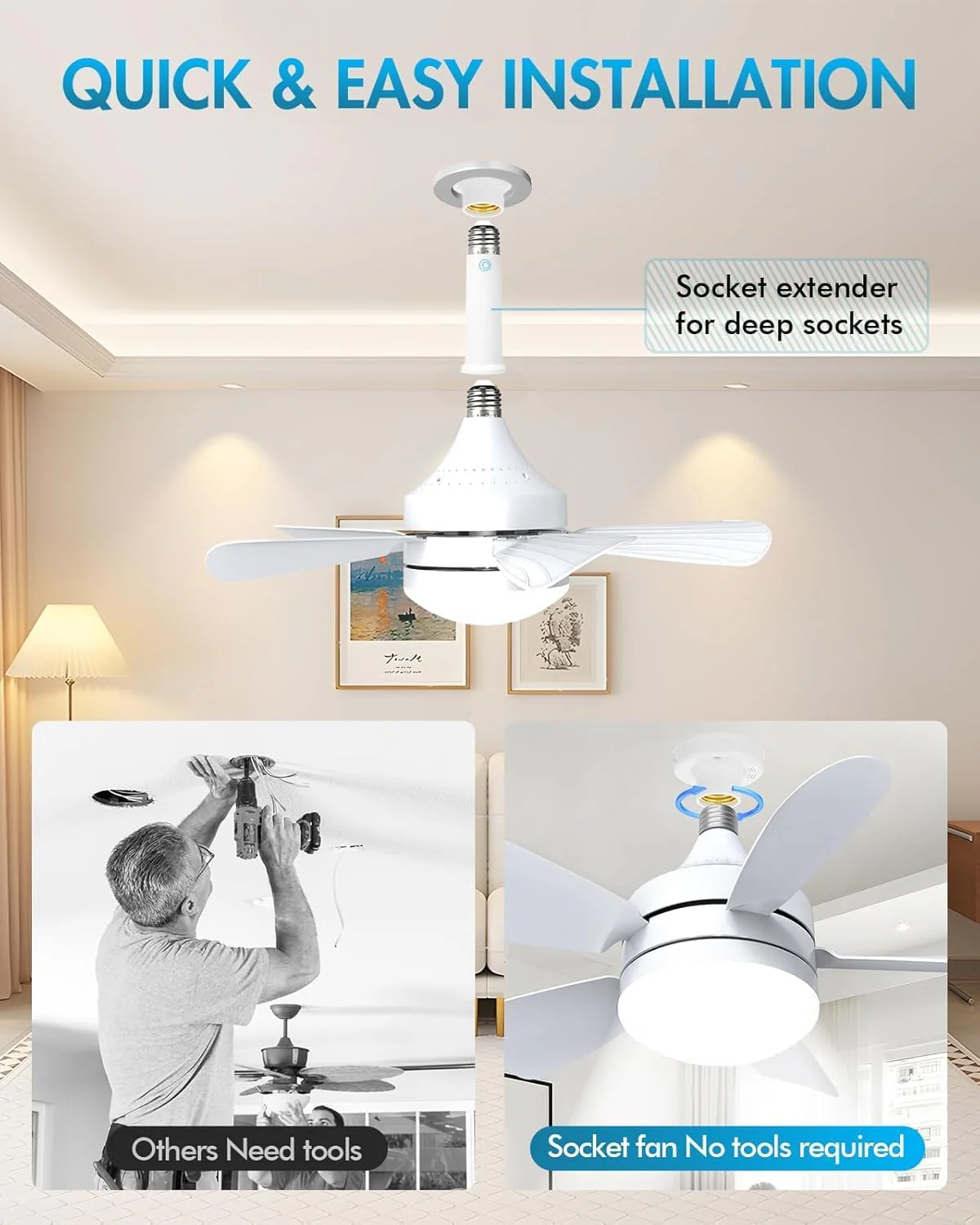 Yaberry Grove 50 cm Socket Ceiling Fan Light with Remote Control White NEW - Image 5
