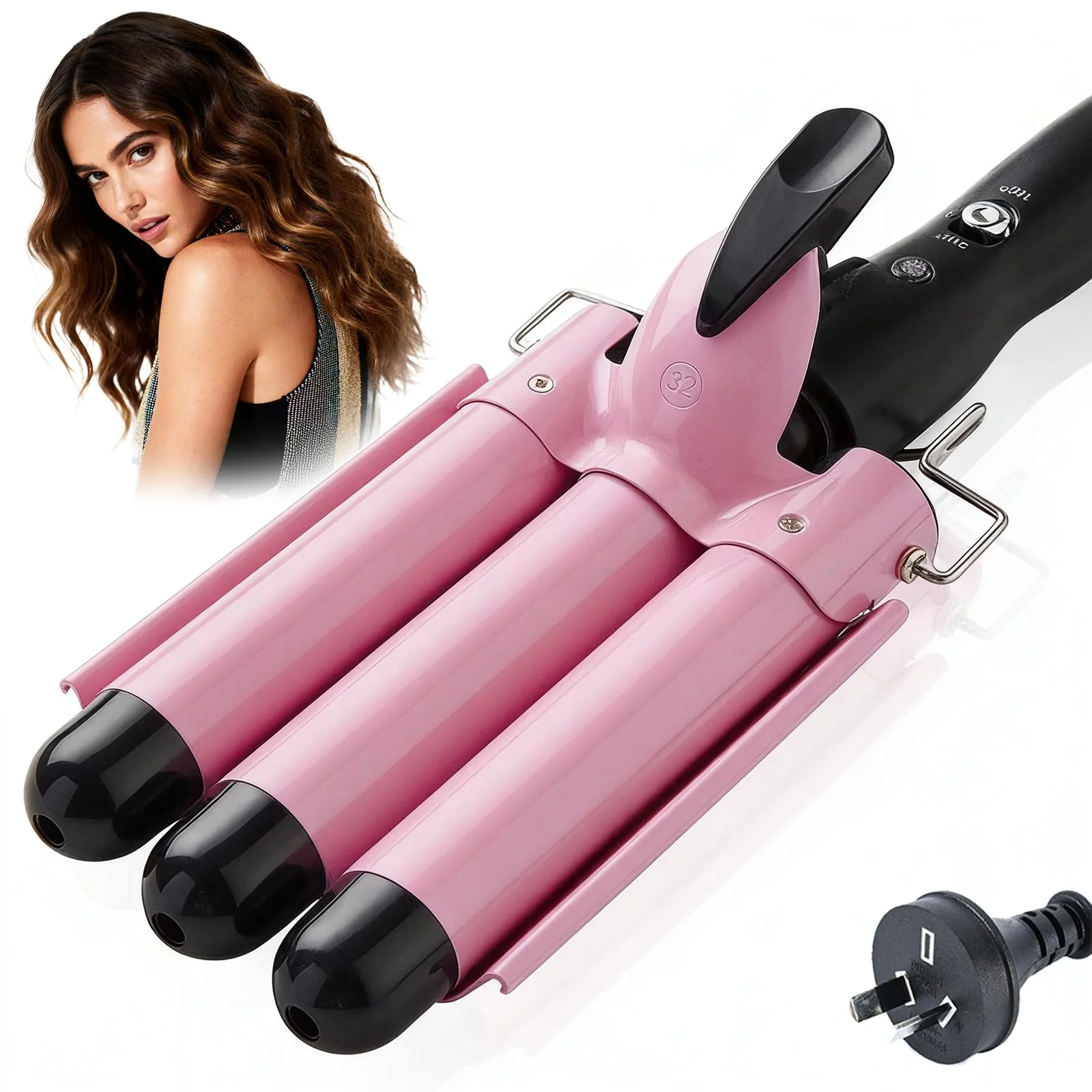 Junma 32mm Ceramic Curling Tongs with Heat Protection for Beach Waves in NEW
