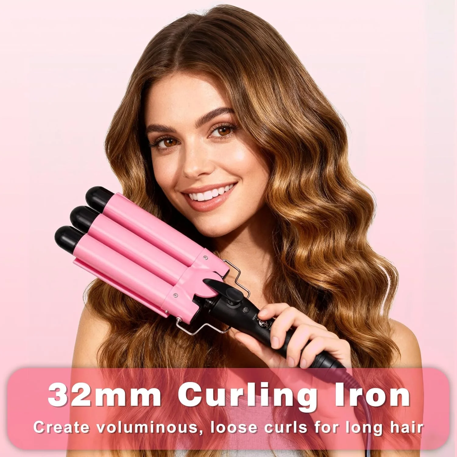 Junma 32mm Ceramic Curling Tongs with Heat Protection for Beach Waves in NEW - Image 2