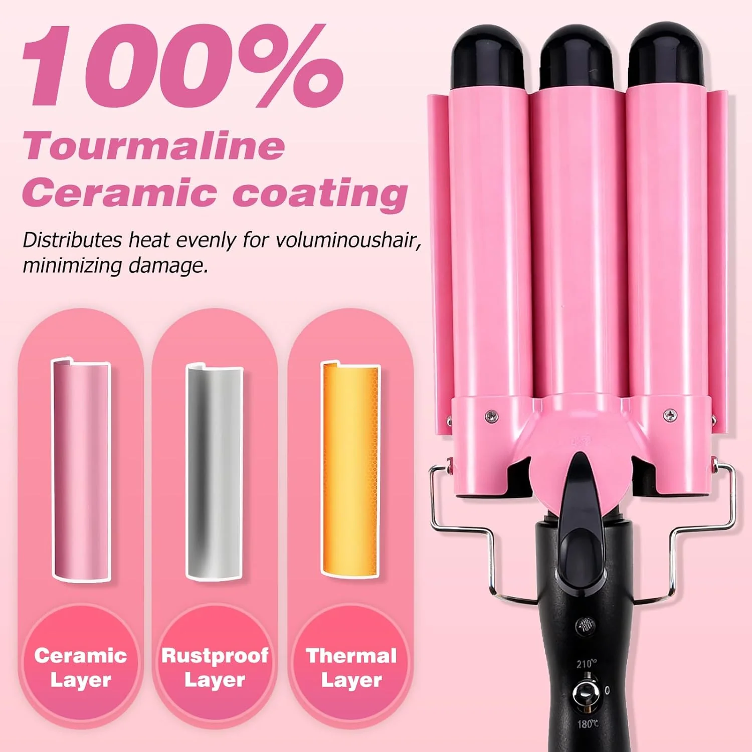 Junma 32mm Ceramic Curling Tongs with Heat Protection for Beach Waves in NEW - Image 5