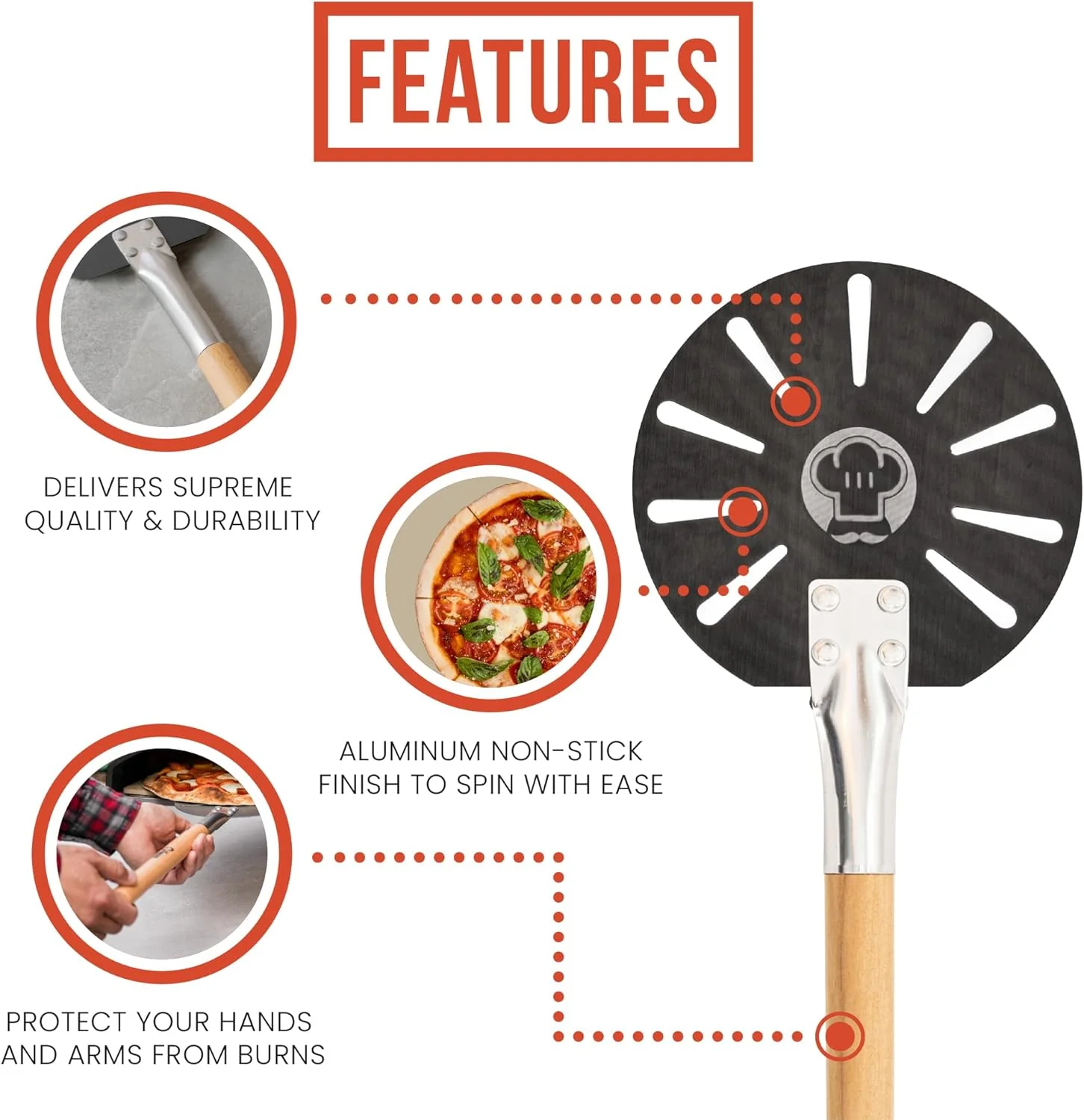 Chef Pomodoro Peelers Aluminum Pizza Peel with Detachable Handle - Peeler NEW - Image 3