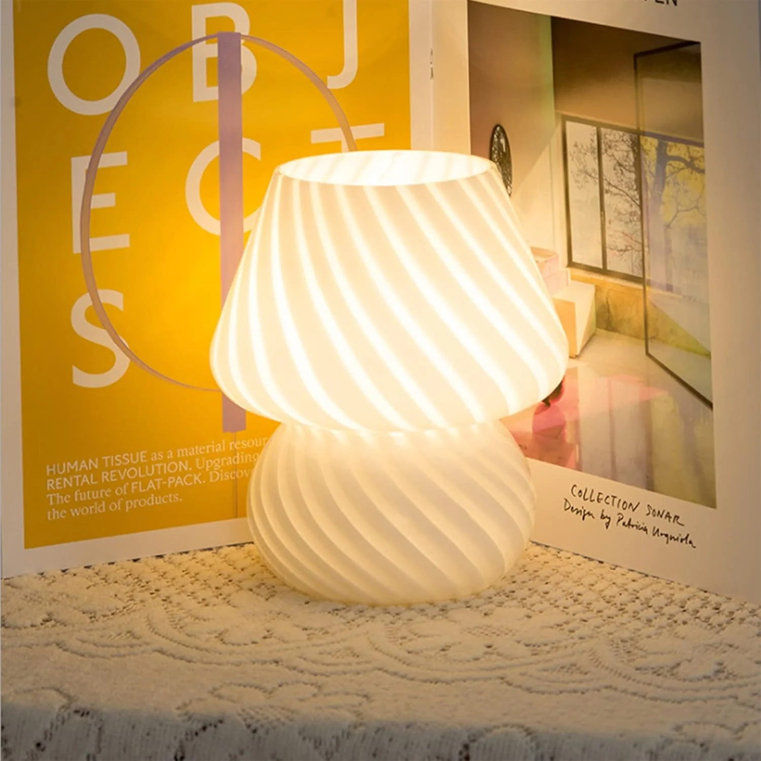 GQJC Glass Mushroom Table Lamp Aesthetic Bedside Decor Home Accent White NEW - Image 6