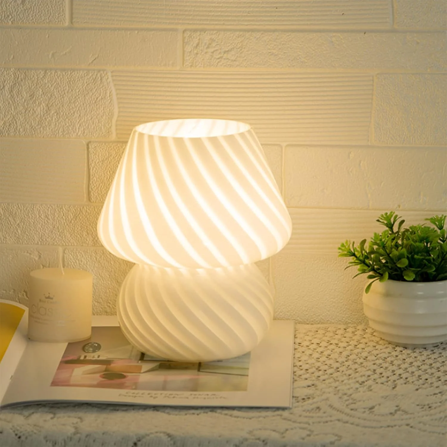 GQJC Glass Mushroom Table Lamp Aesthetic Bedside Decor Home Accent White NEW - Image 7