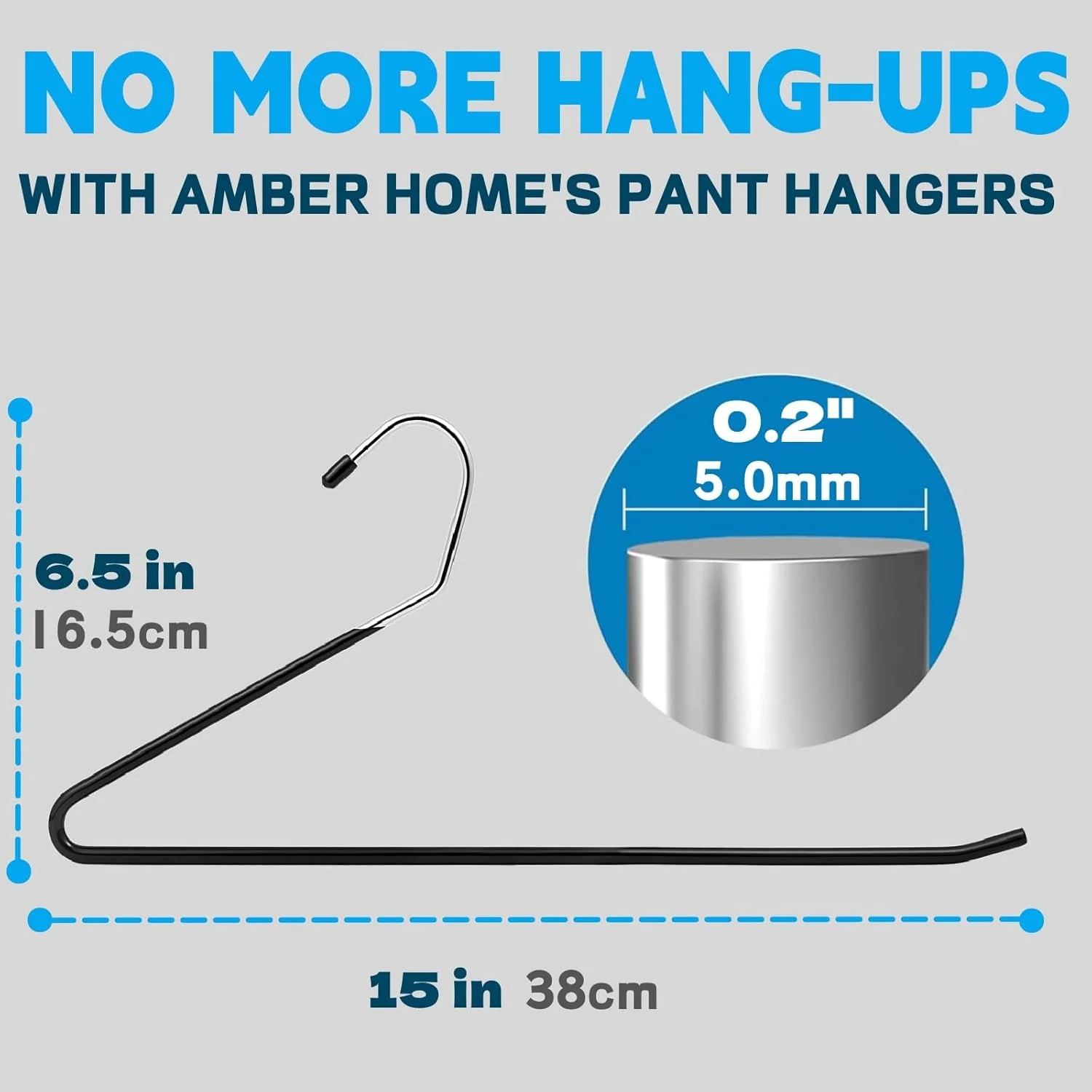 Amber Home 15" Metal Pants Hangers 20 Pack Non-Slip Open Ended Size 38 cm  NEW - Image 2