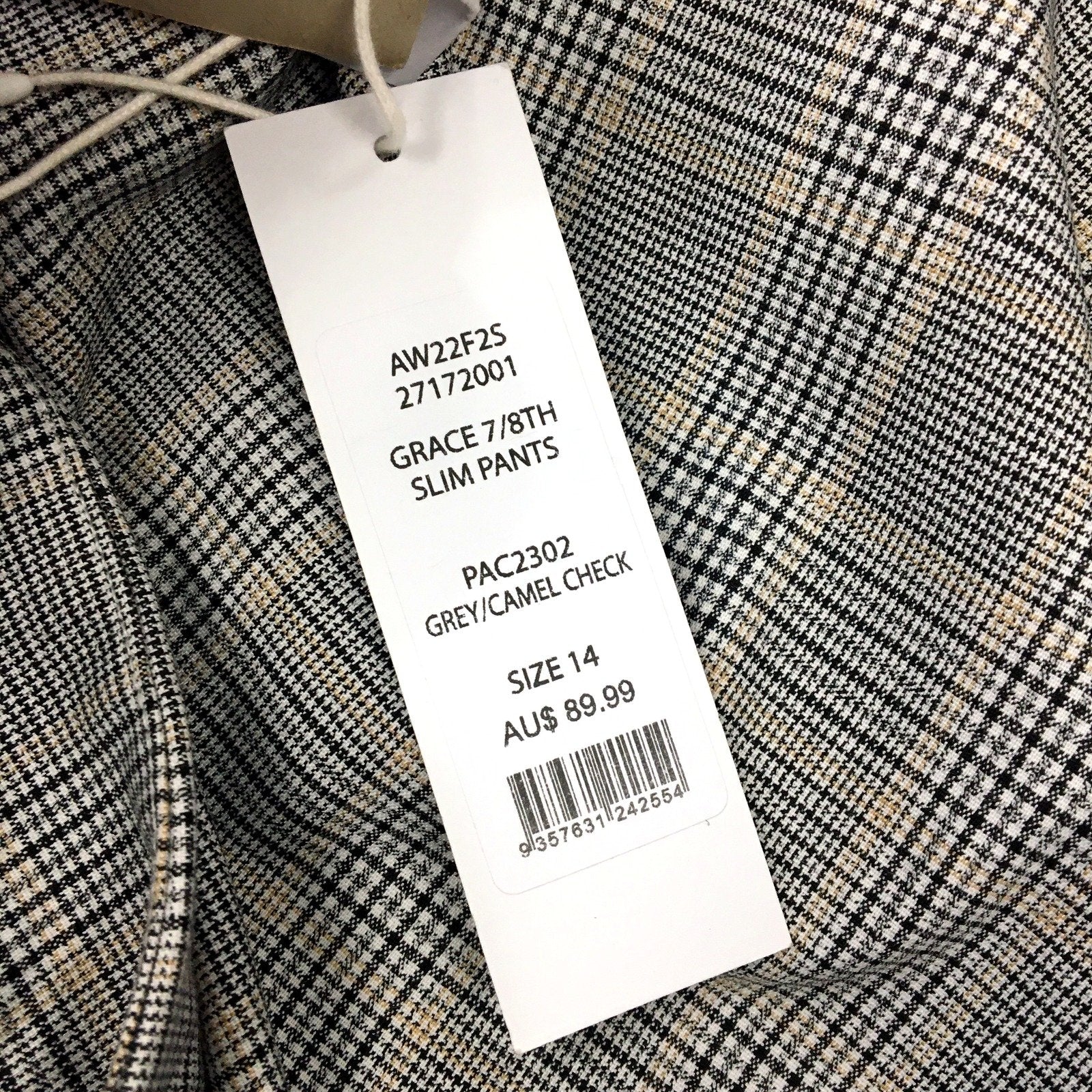 Forever Slim Fit Pants Womens New Slim Fit Grey Camel Check Pants Size 14 NEW - Image 5