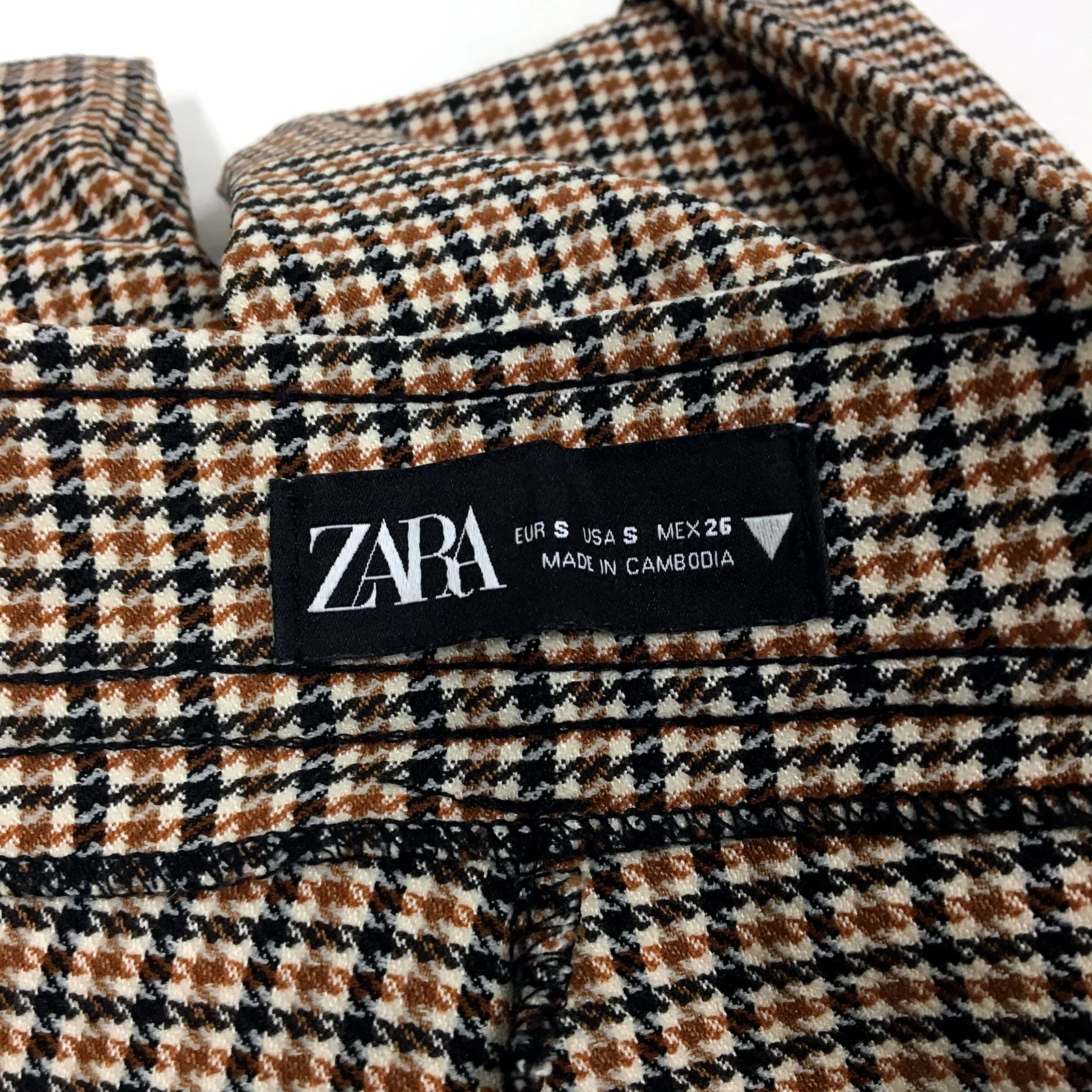 Zara Womens Houndstooth Pants in Black and Tan, Comfortable Fit Size S NEW - Image 3