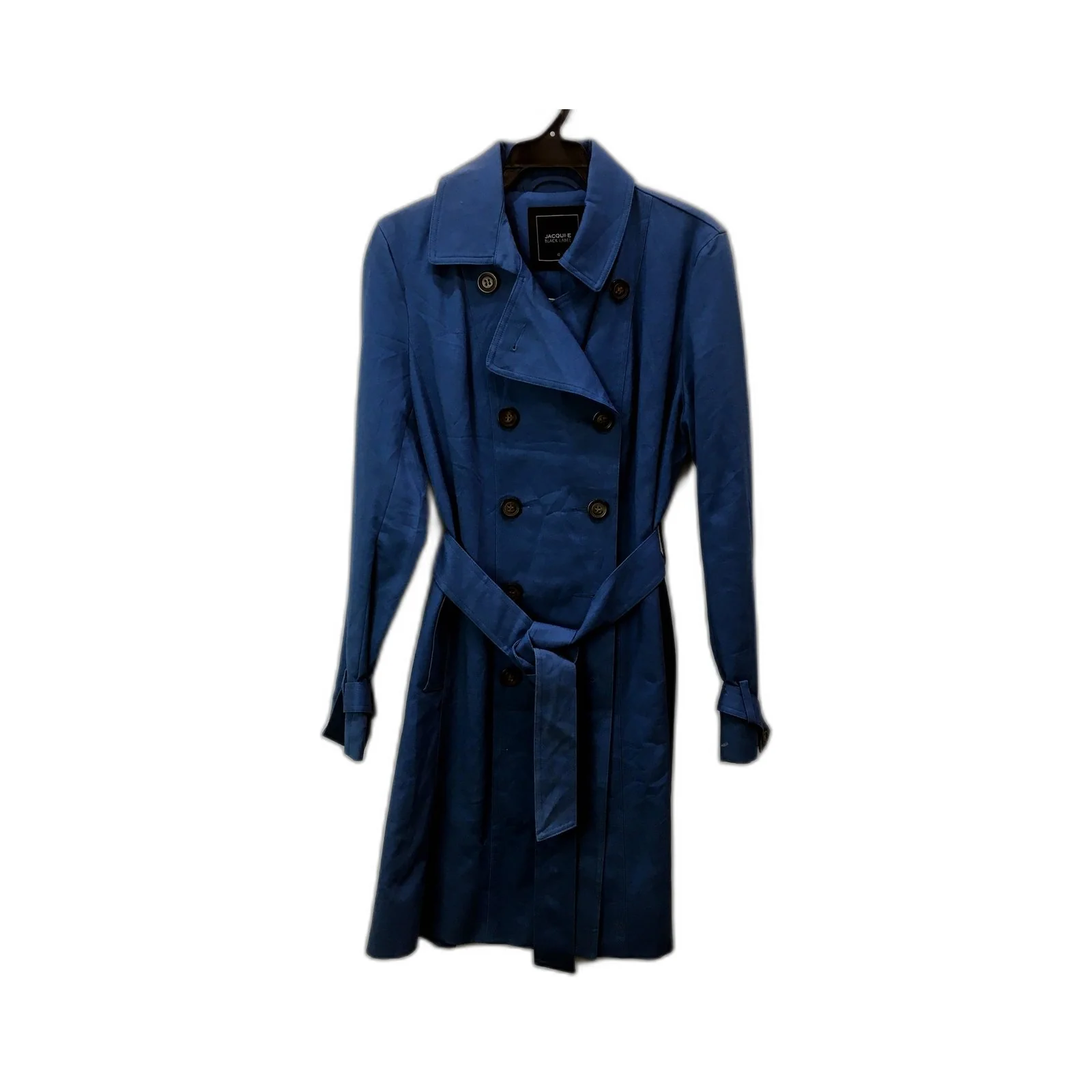 Jacqui-e Womens Black Label Navy Blue Trench Coat, Size 10